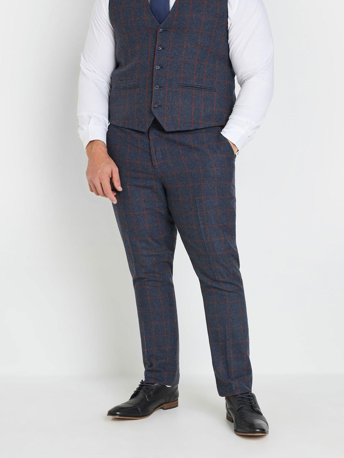 BadRhino Checked Suit Trousers Long Length - Blue