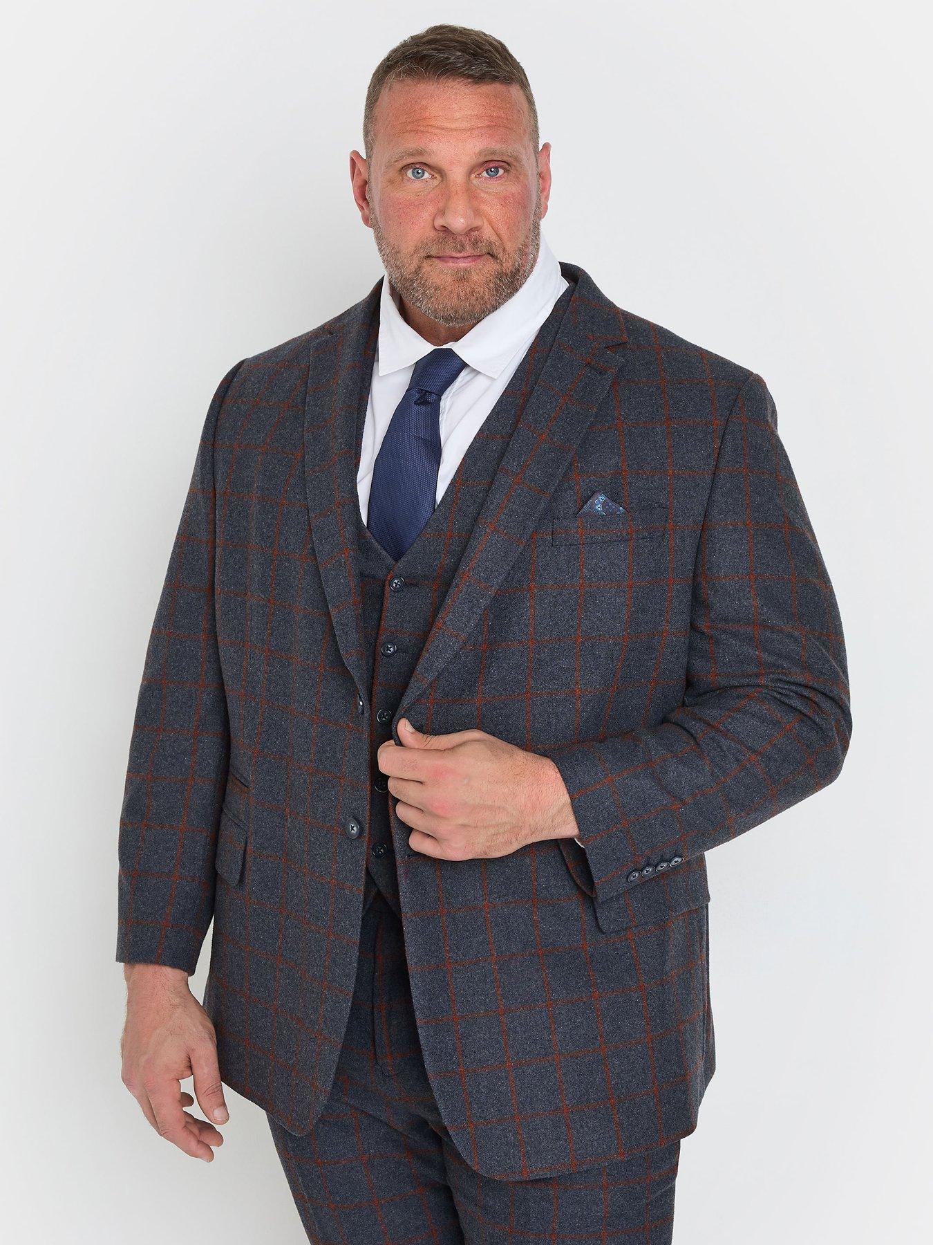 undefined Long Checked Suit Jacket - Blue