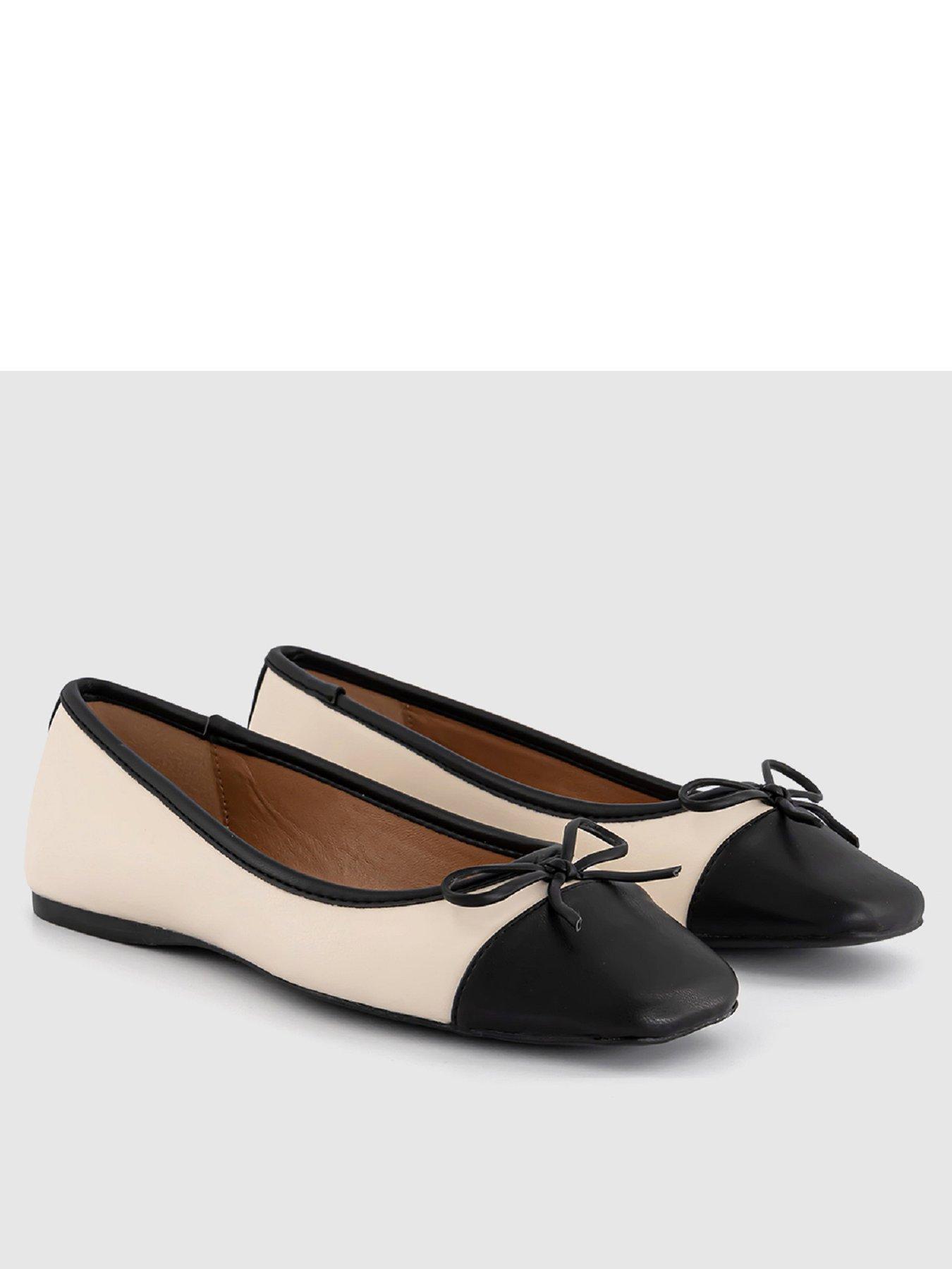  image of office-frolic-square-toe-toecap-ballet-shoes-whiteblack