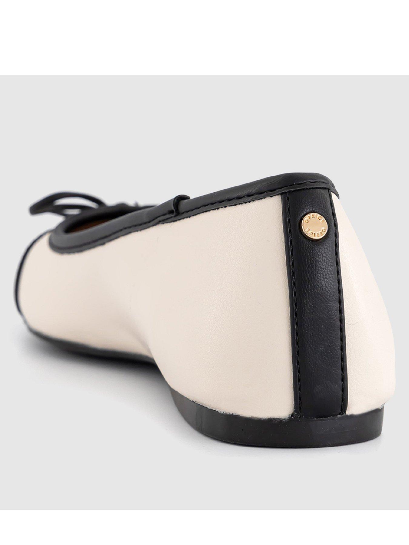  image of office-frolic-square-toe-toecap-ballet-shoes-whiteblack