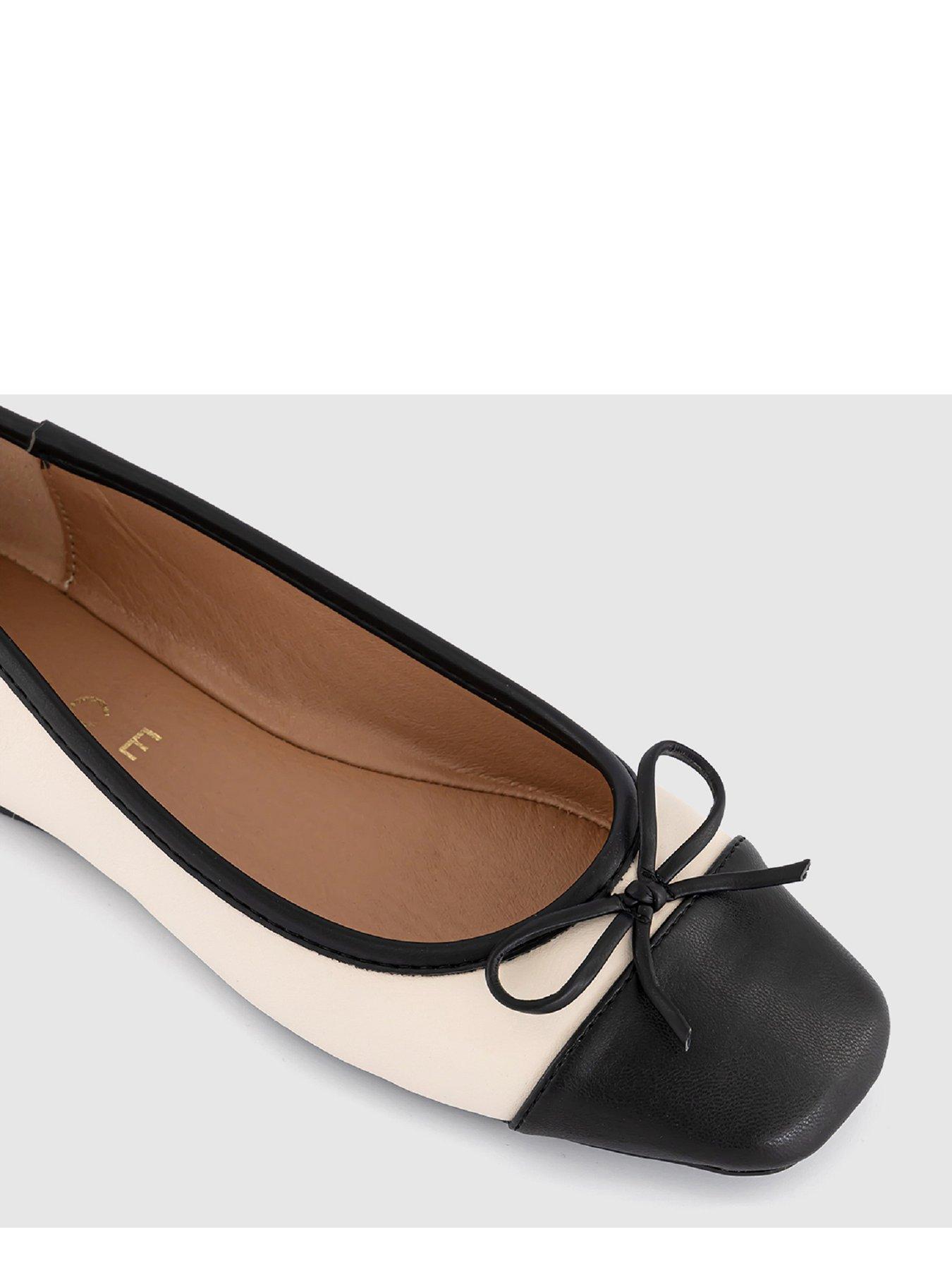  image of office-frolic-square-toe-toecap-ballet-shoes-whiteblack