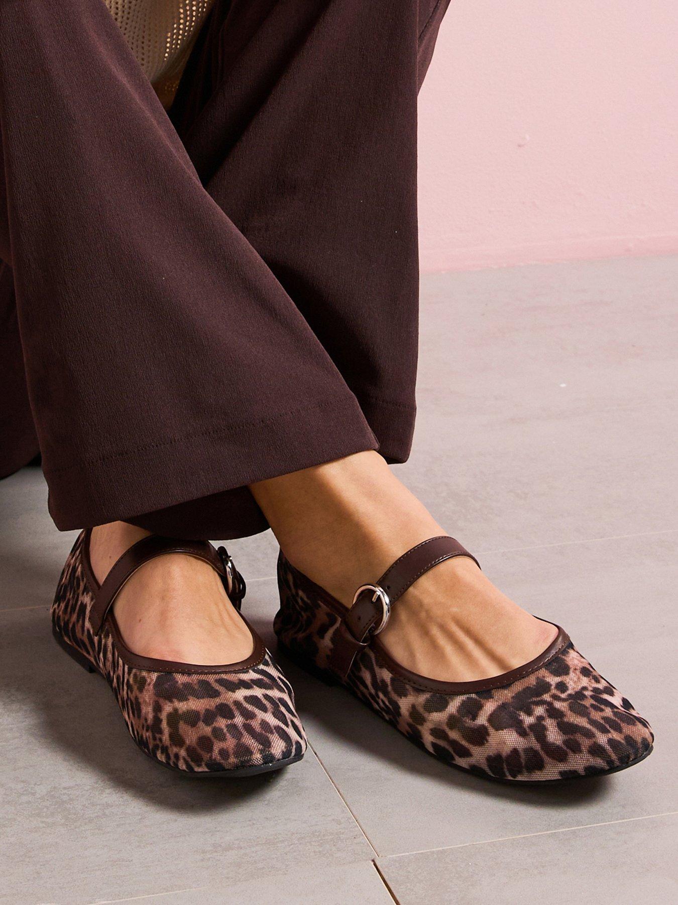 Ballet Pumps Leopard Print Mary Janes OFFICE Fancy Mesh Ballet