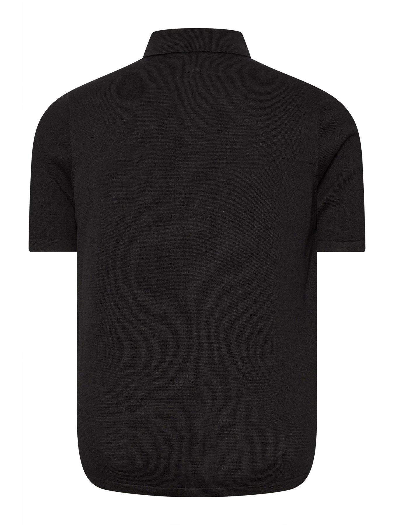  image of badrhino-big-amp-tall-short-sleeve-knitted-zip-polo-shirt-black