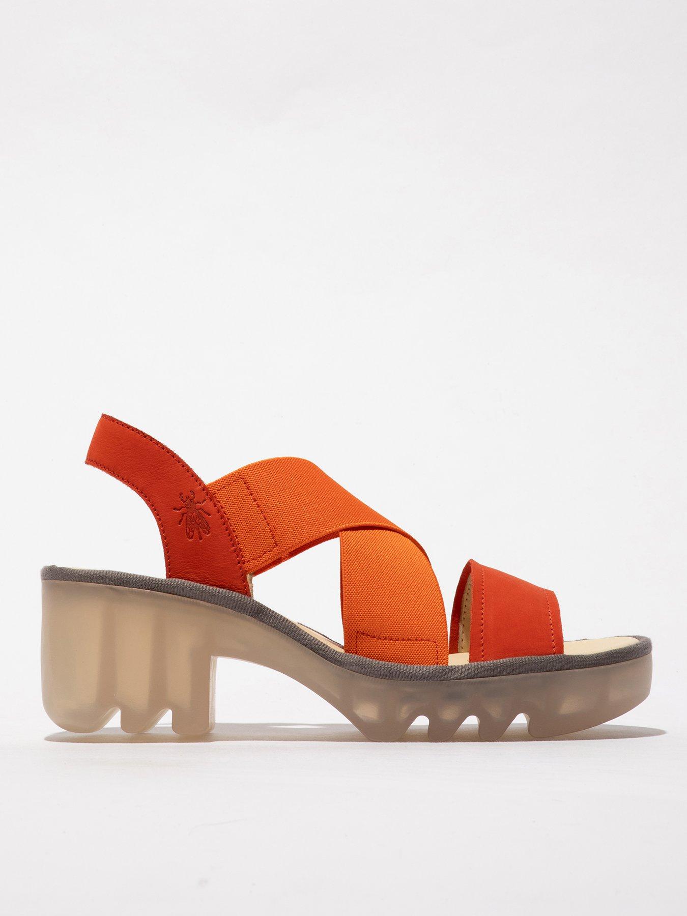 Fly London Taji Leather Heeled Sandal - Orange