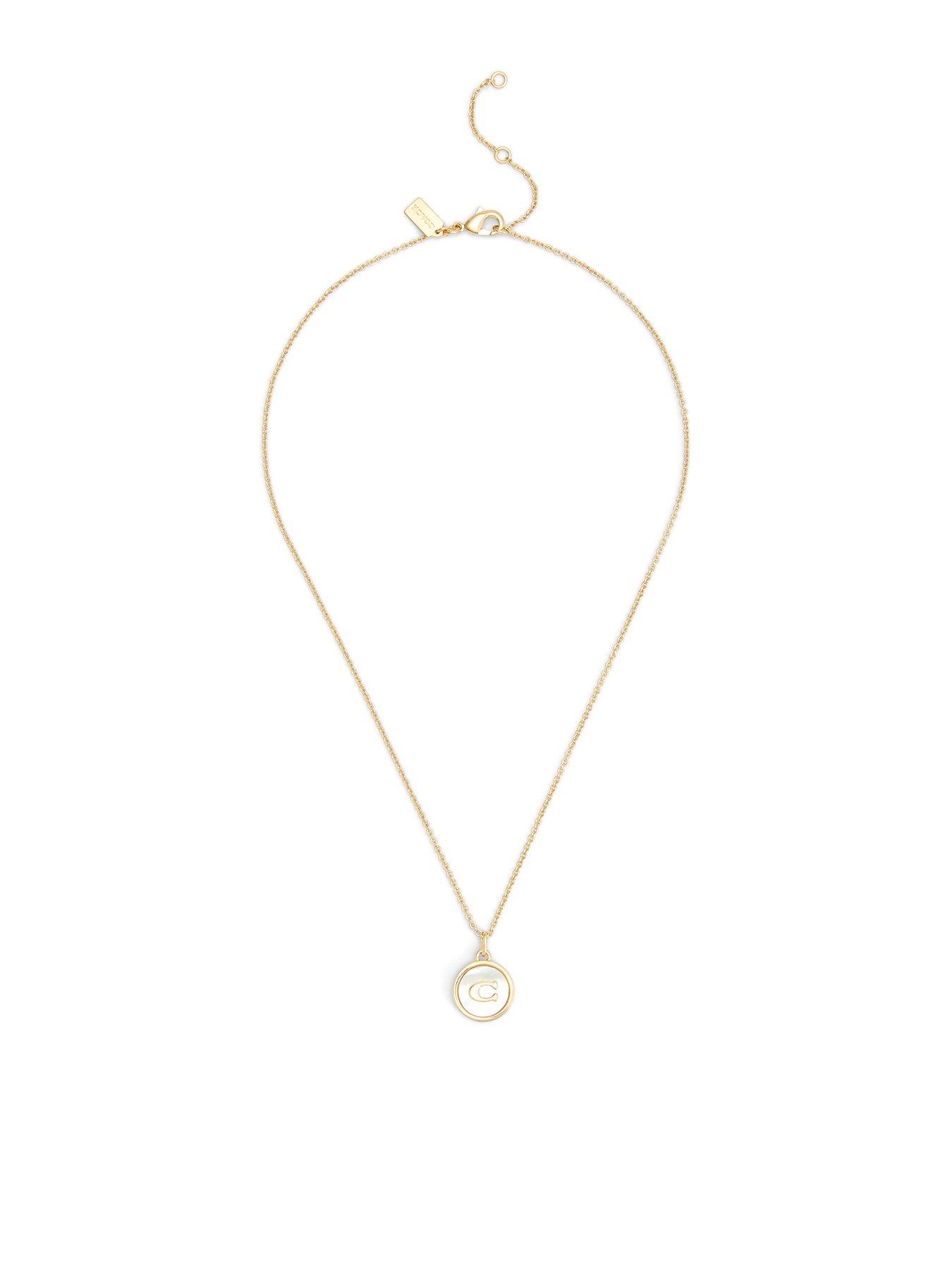  image of coach-signature-mother-of-pearl-coin-pendant-necklace-gold