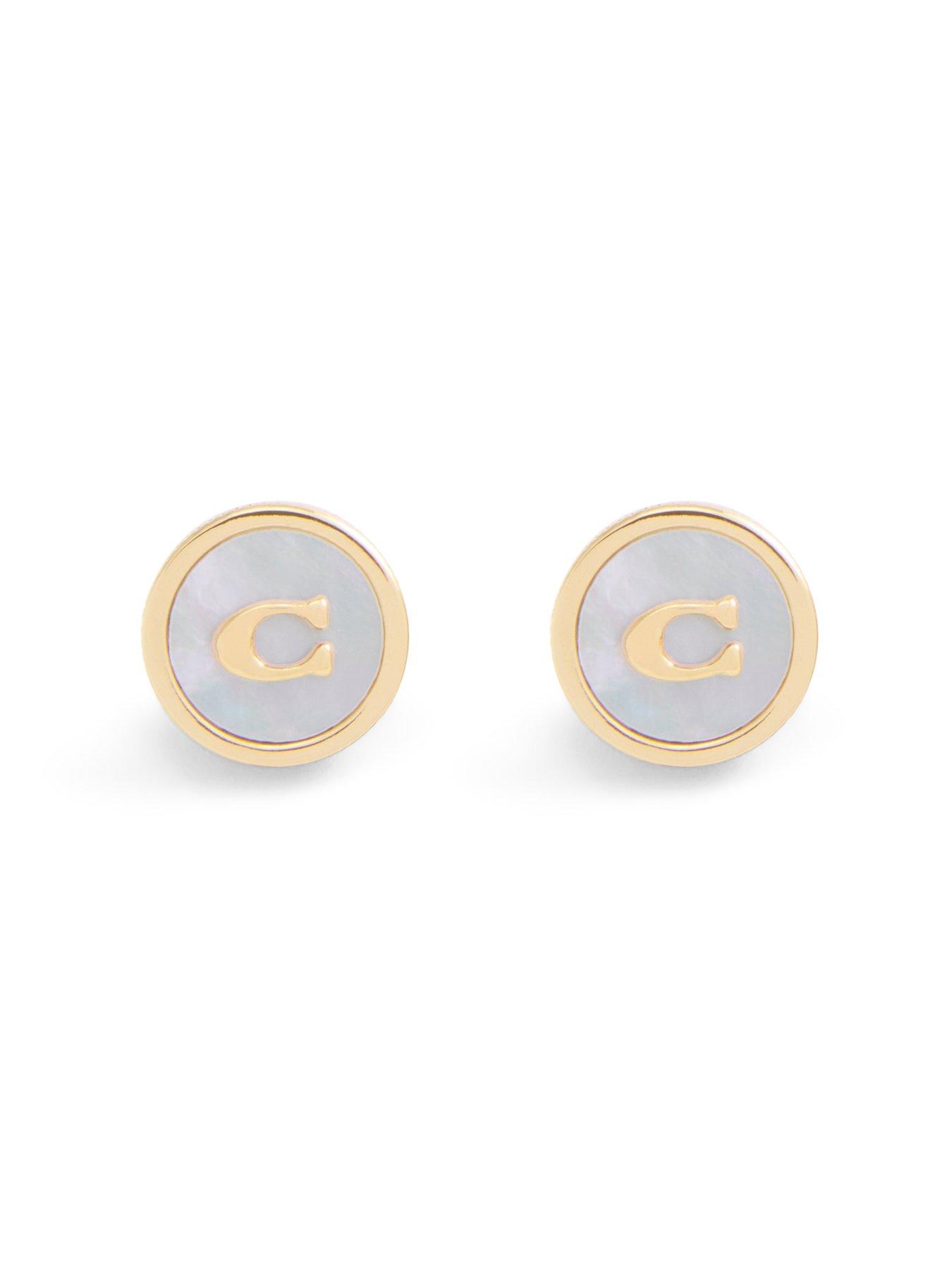  image of coach-signature-mother-of-pearl-coin-stud-earrings-gold