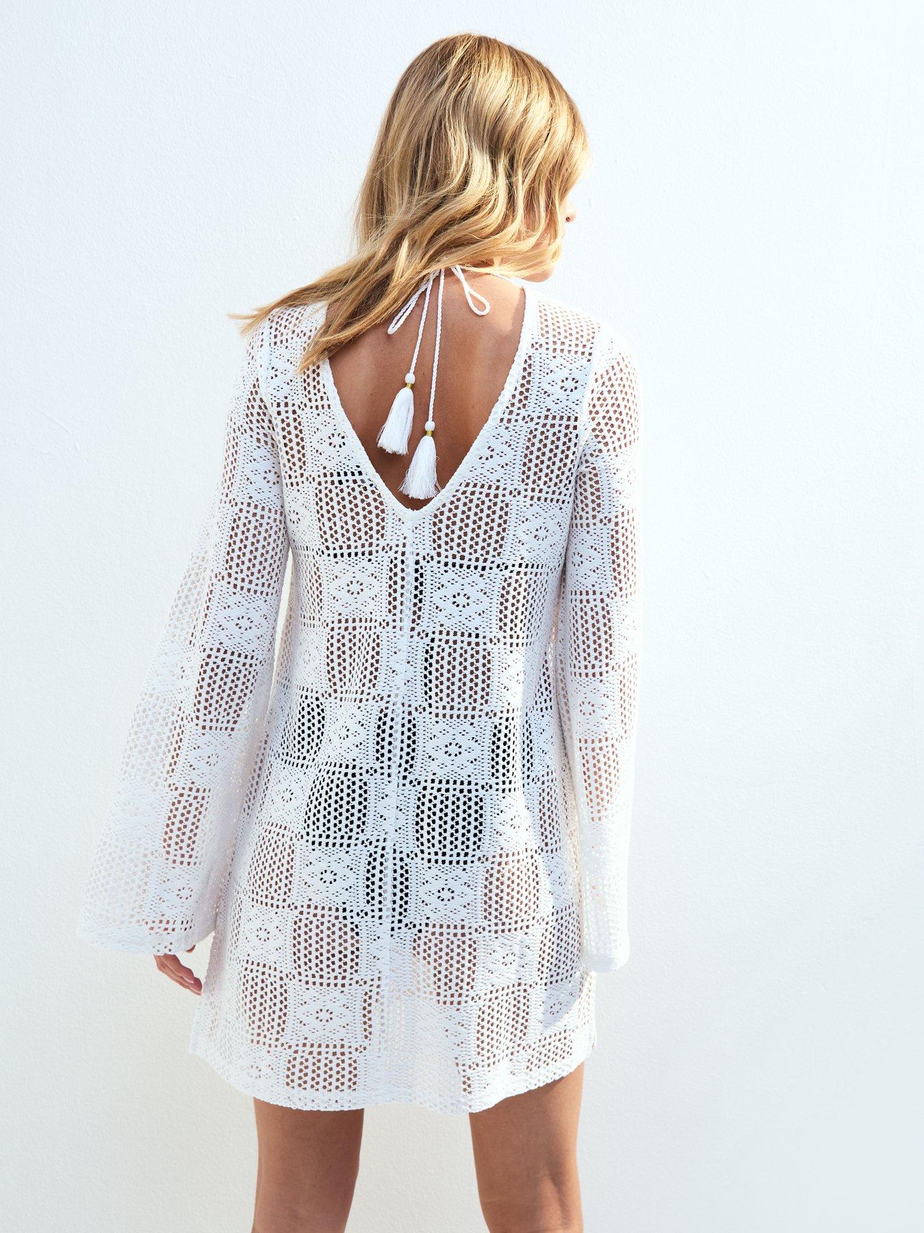  image of new-look-white-v-neck-lace-kaftan