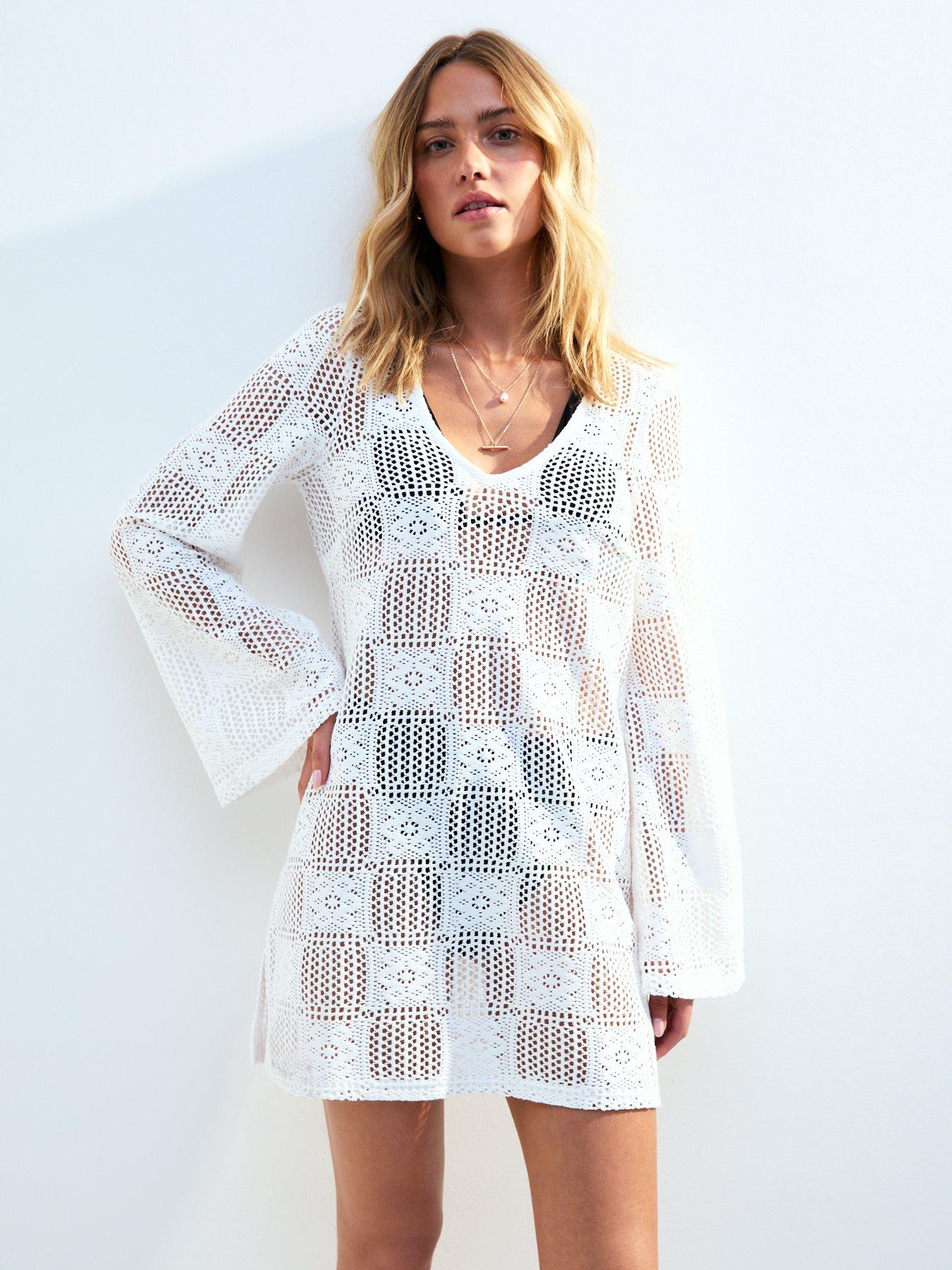  image of new-look-white-v-neck-lace-kaftan