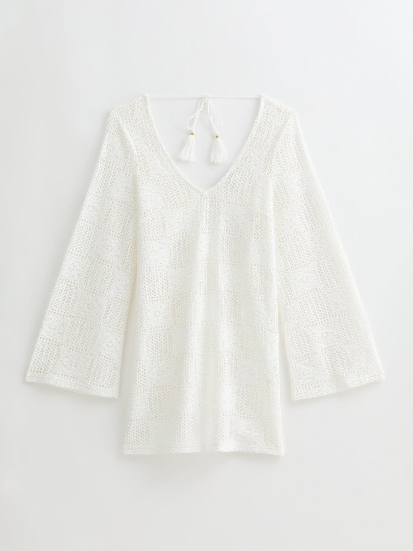  image of new-look-white-v-neck-lace-kaftan