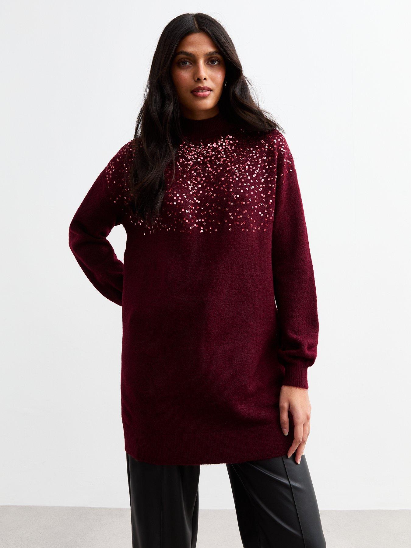 undefined Sequin Yoke Tunic - Red