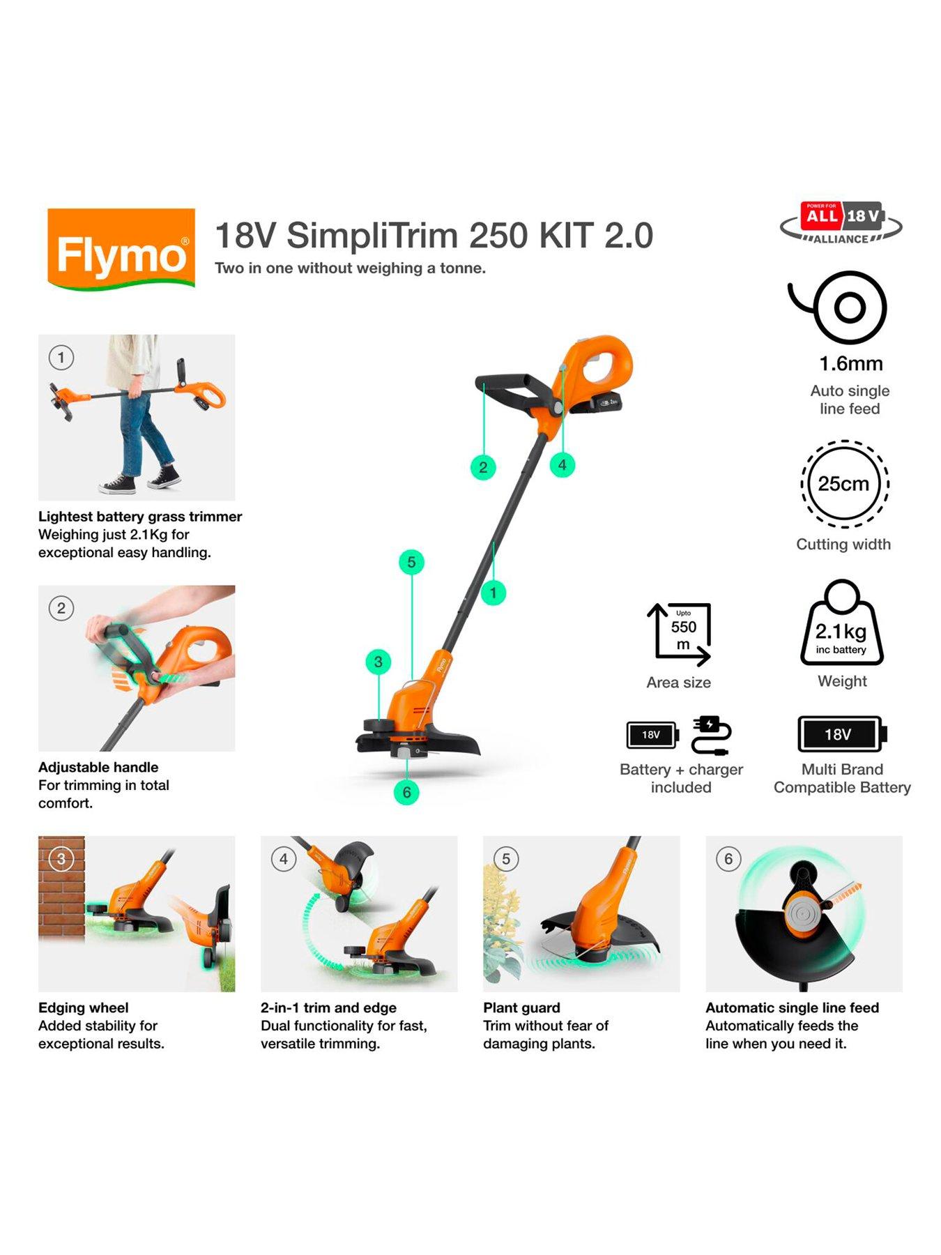 Image 2 of 7 of Flymo 18V SimpliTrim 250 Cordless Grass Trimmer and Edger