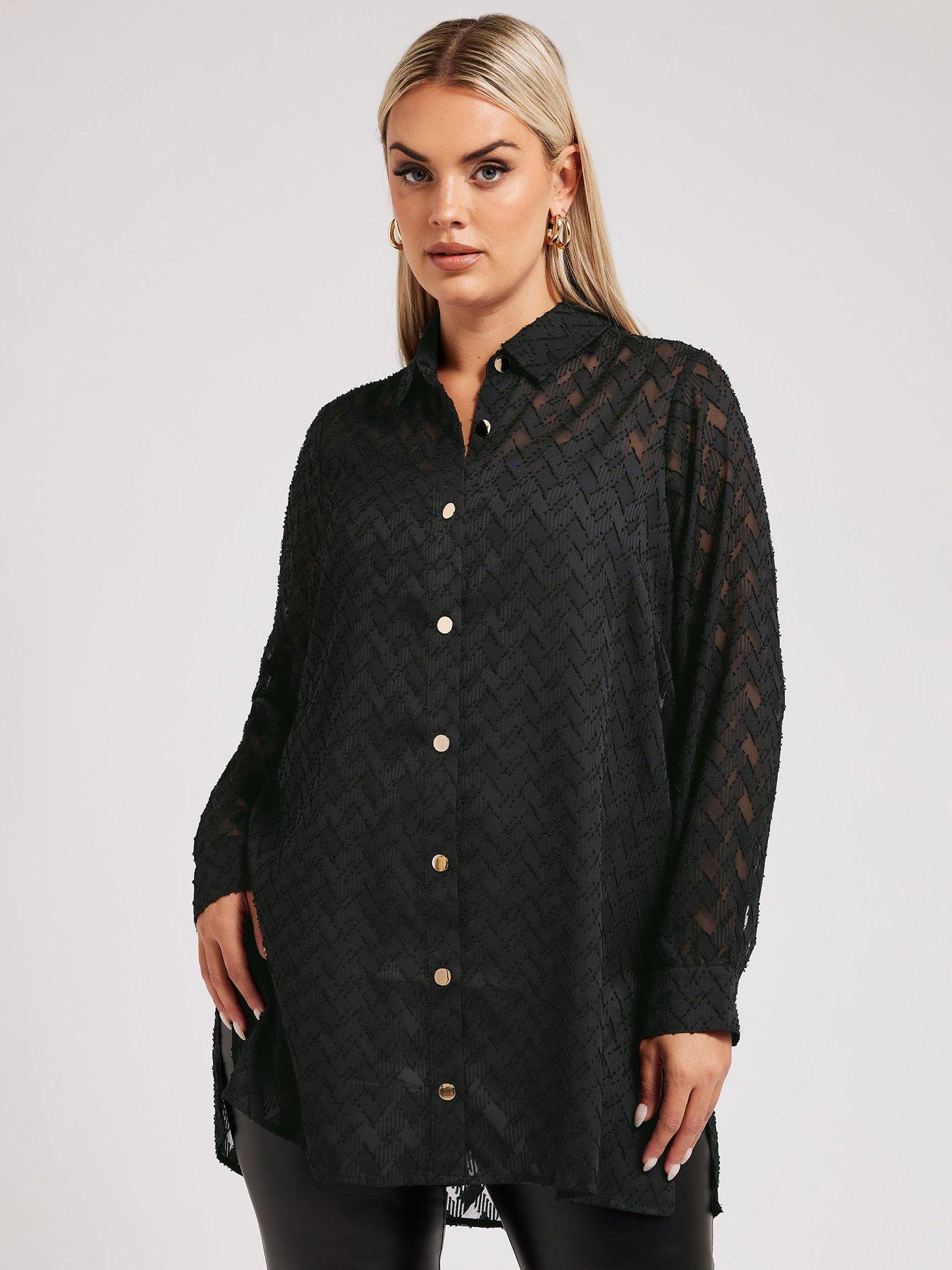 undefined Curve Textured Long Line Shirt - Black