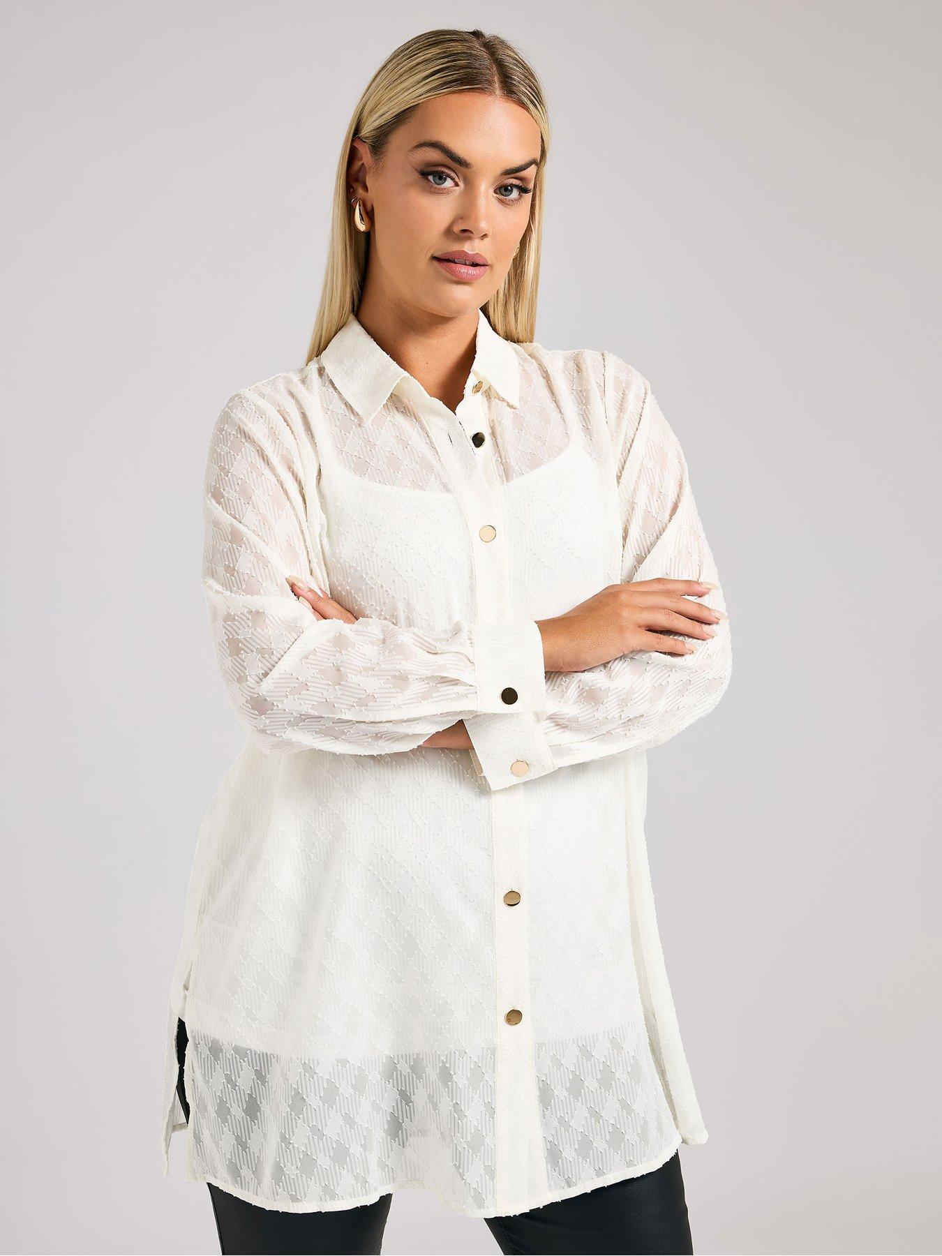 undefined Curve Textured Long Line Shirt - White