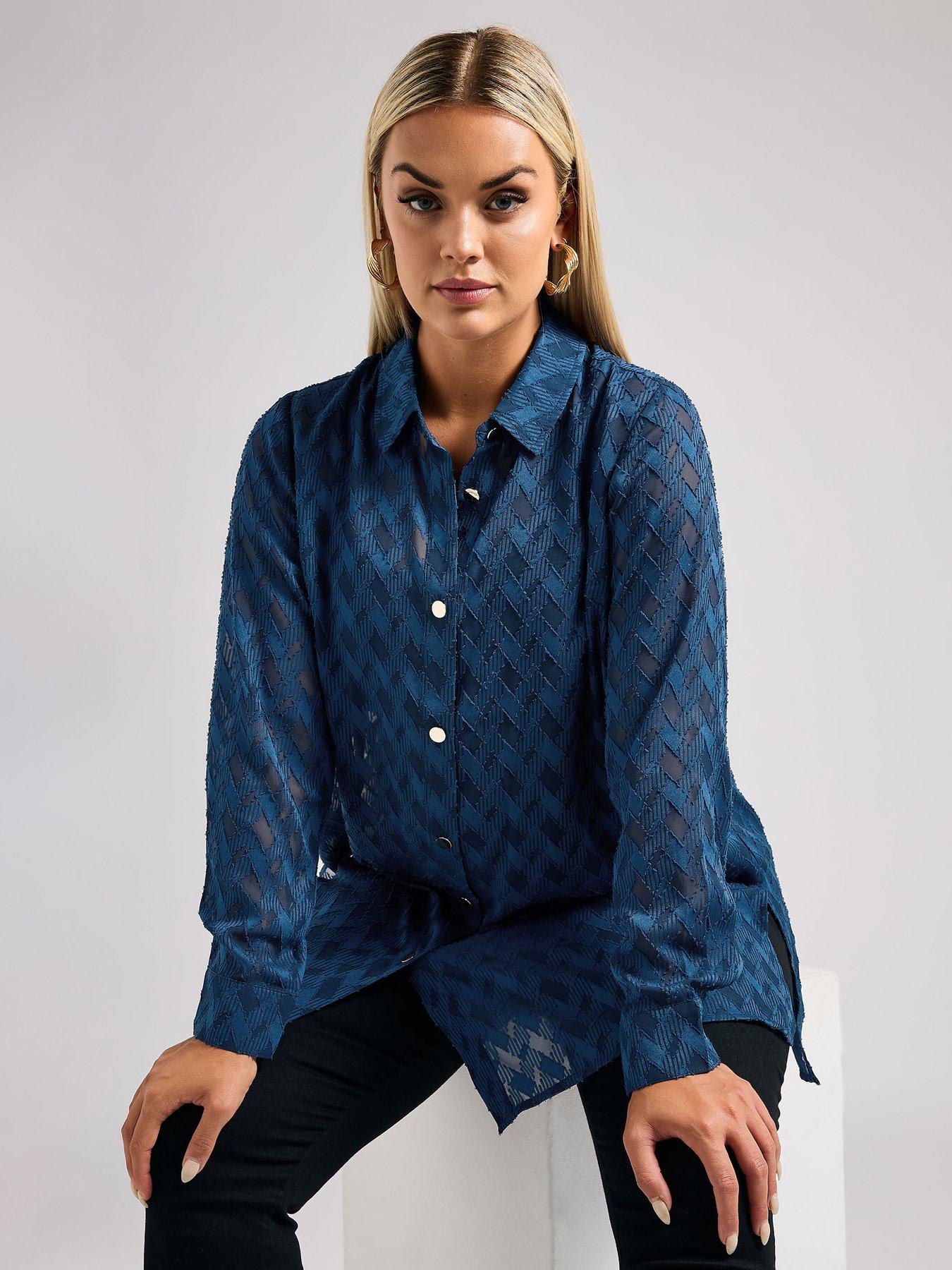 yours-curve-textured-long-line-shirt-blue