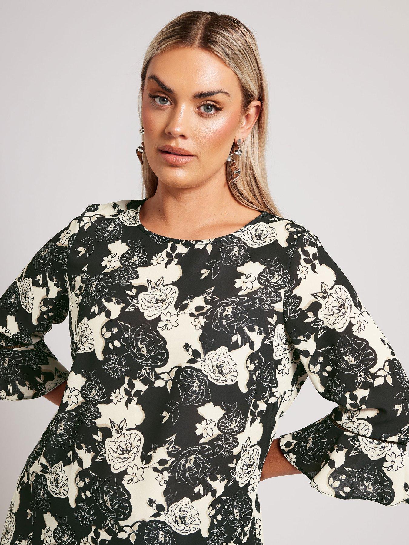  image of yours-curve-mono-floral-crochet-trim-blouse-black