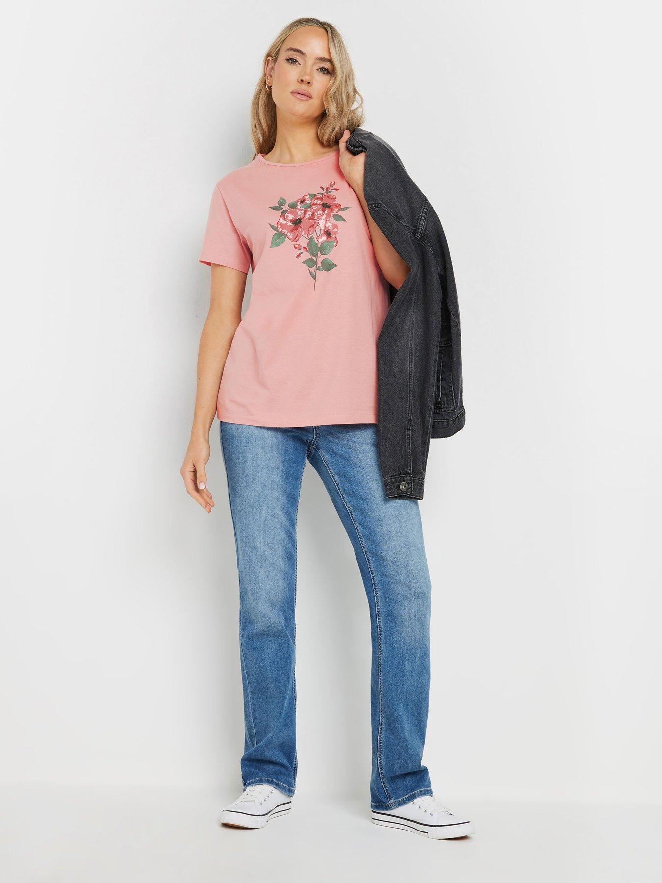  image of long-tall-sally-placement-print-t-shirt-pink