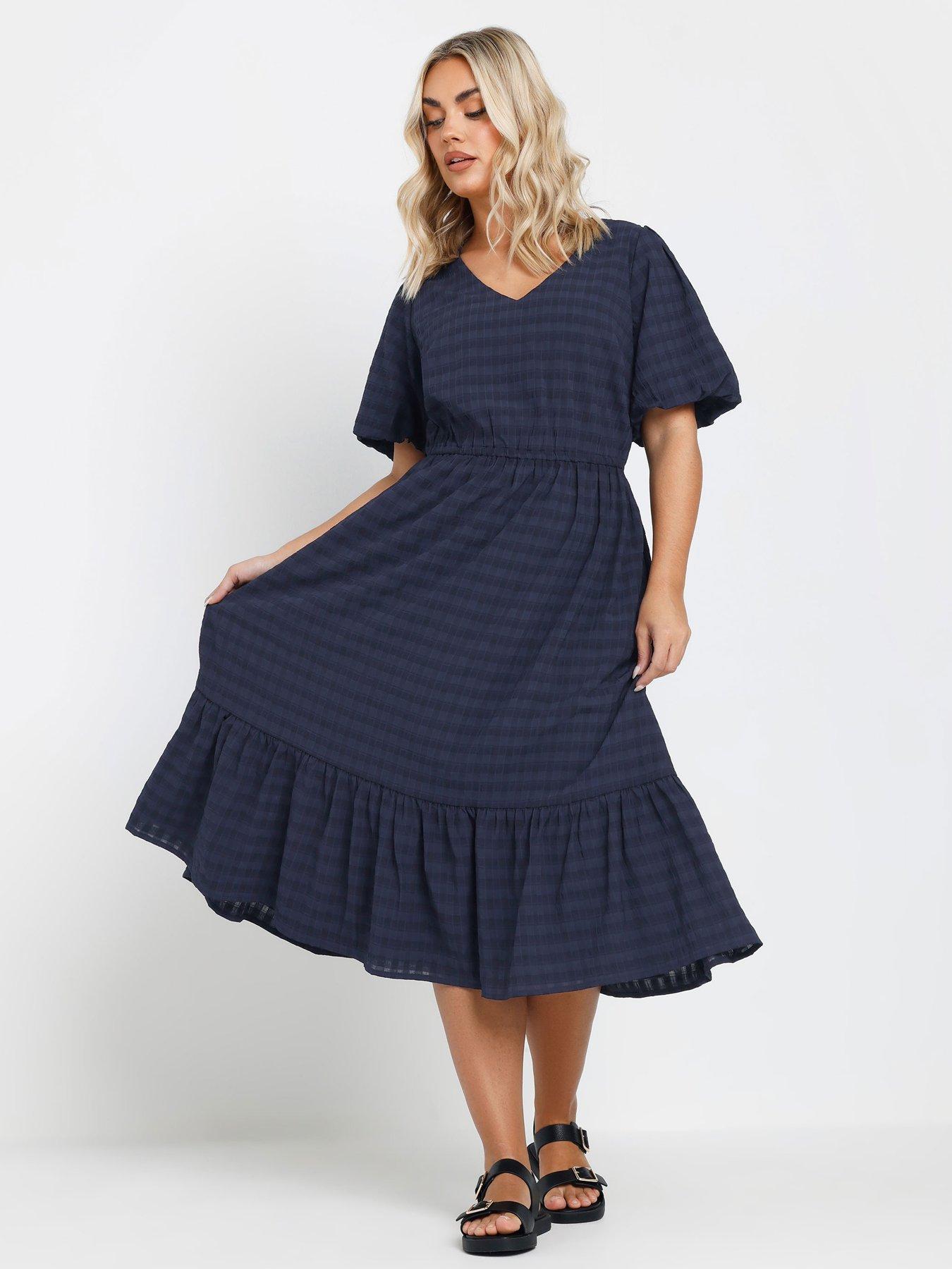 undefined Curve Textured Tiered Dress - Blue