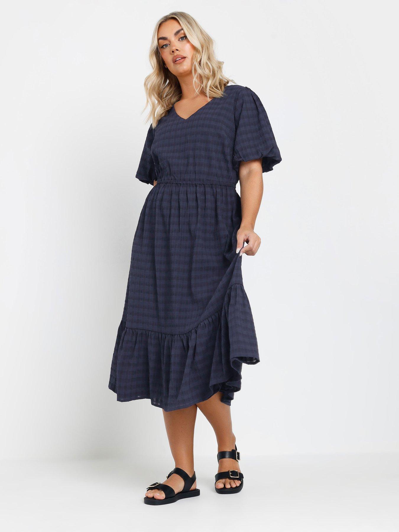  image of yours-curve-textured-tiered-dress-blue