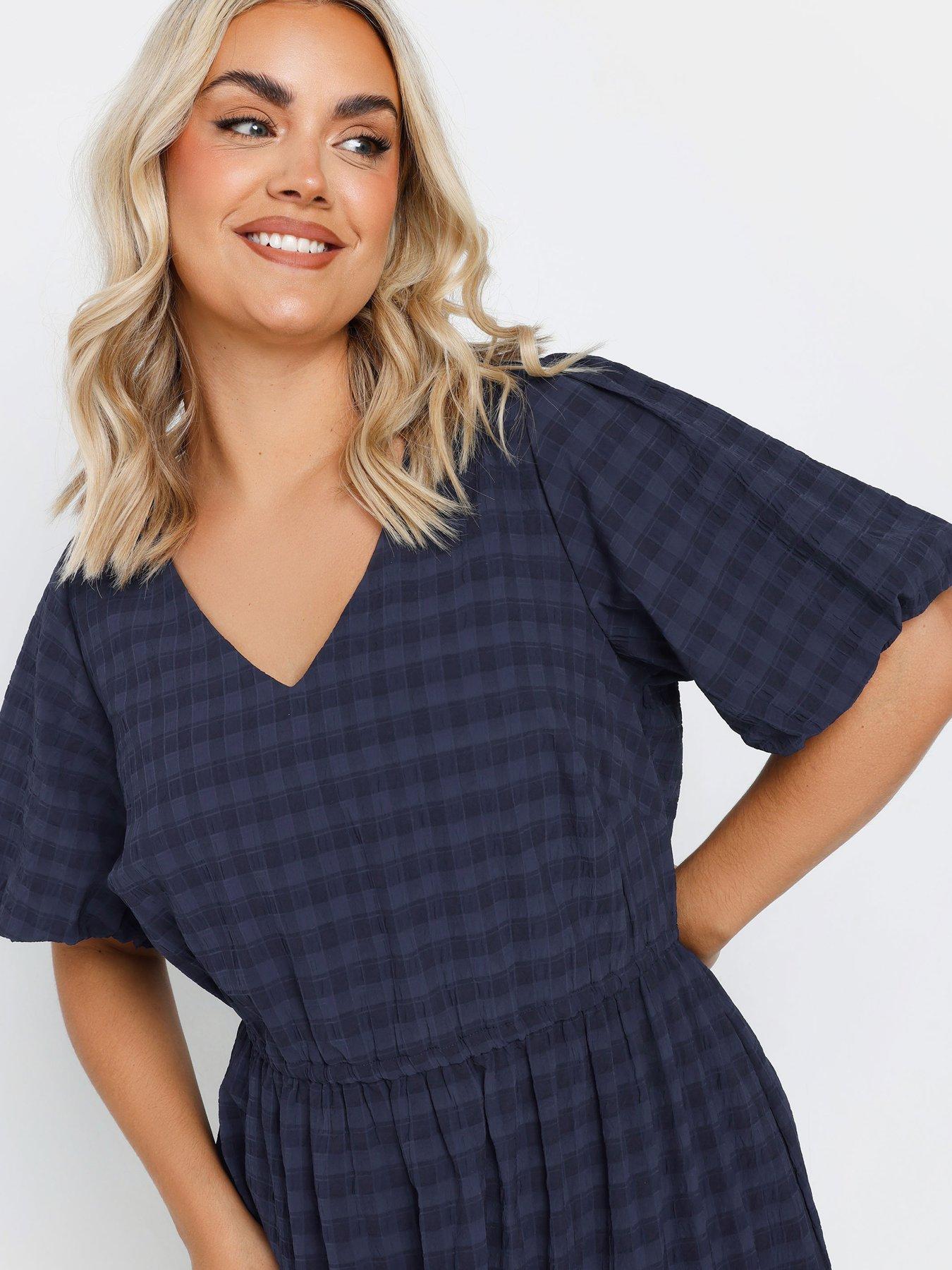  image of yours-curve-textured-tiered-dress-blue