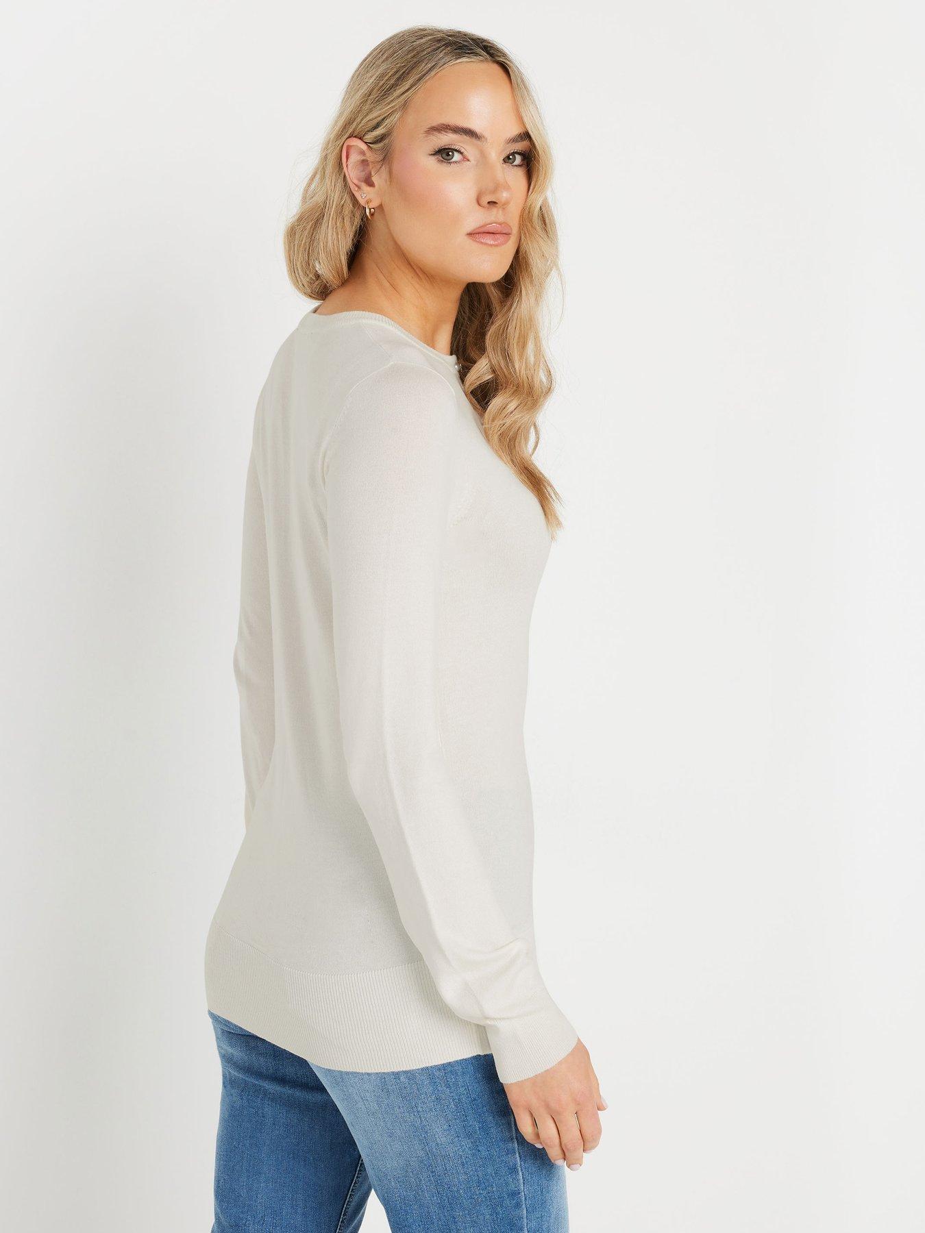  image of long-tall-sally-pearl-button-cardigan-ivory