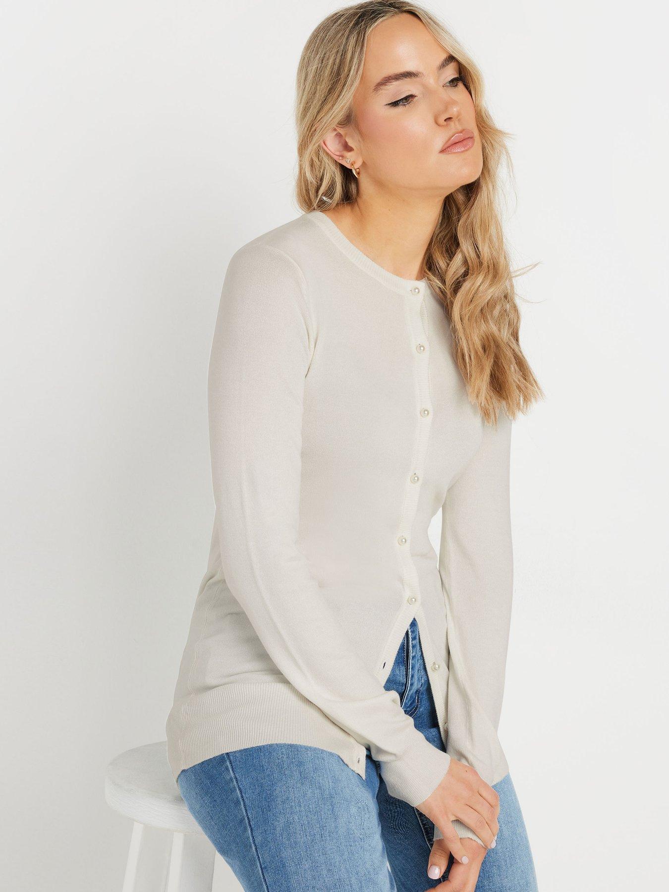  image of long-tall-sally-pearl-button-cardigan-ivory
