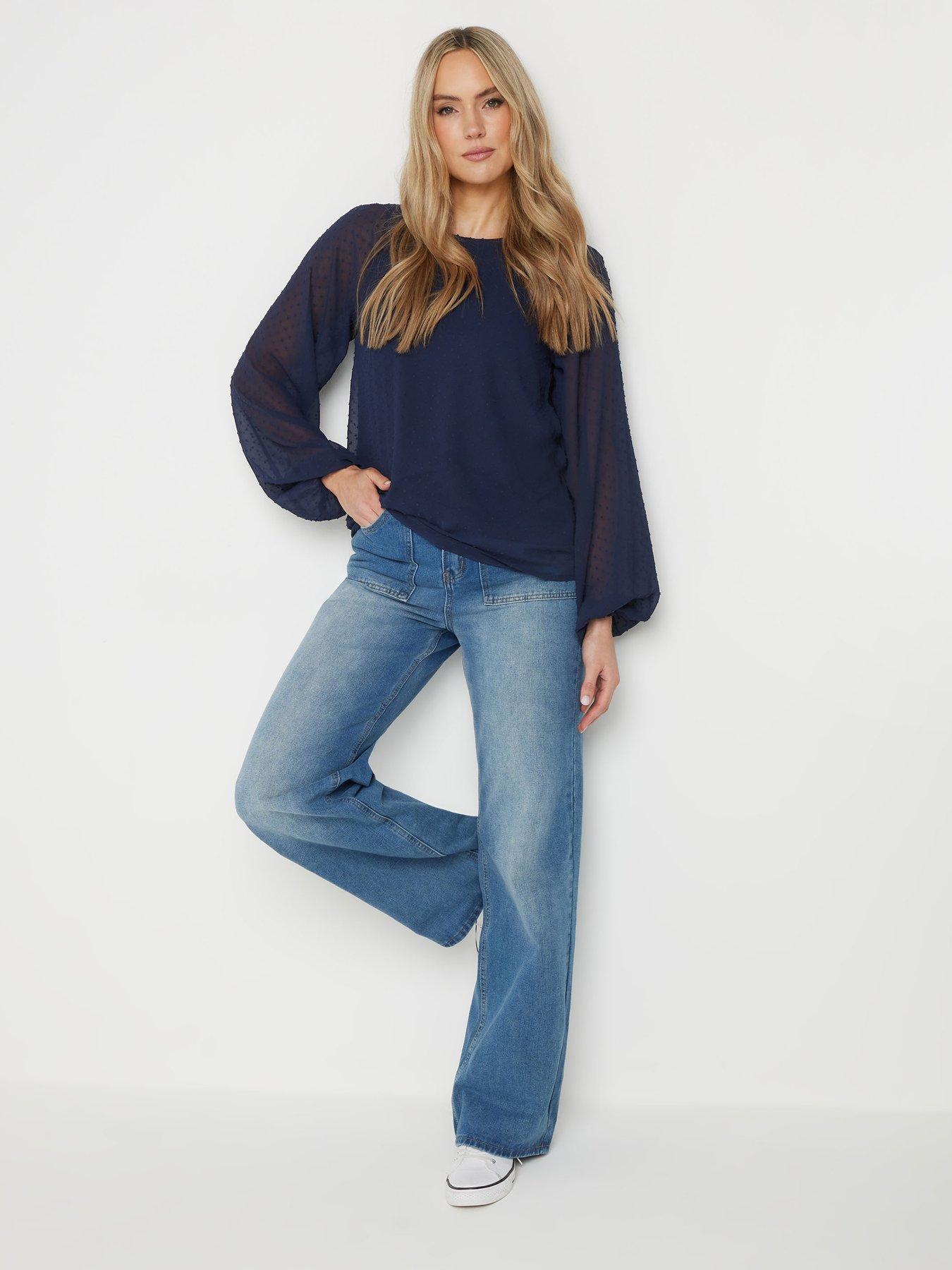  image of long-tall-sally-dobby-balloon-sleeve-blouse-blue