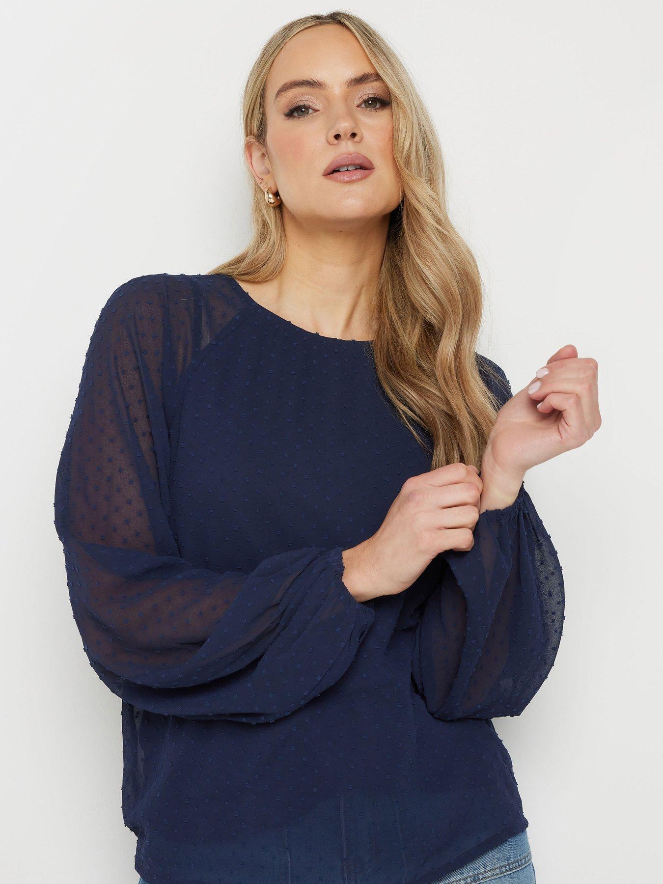  image of long-tall-sally-dobby-balloon-sleeve-blouse-blue