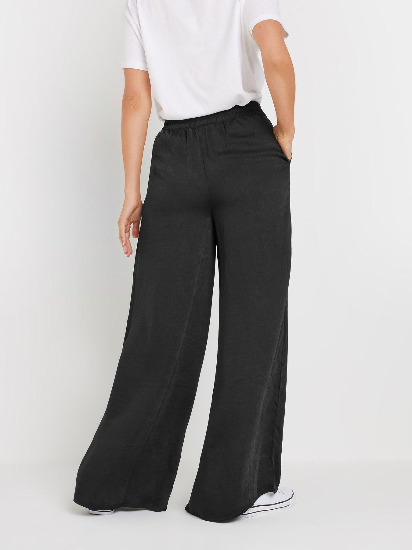 undefined Satin Wide Leg Trousers 34" - Black