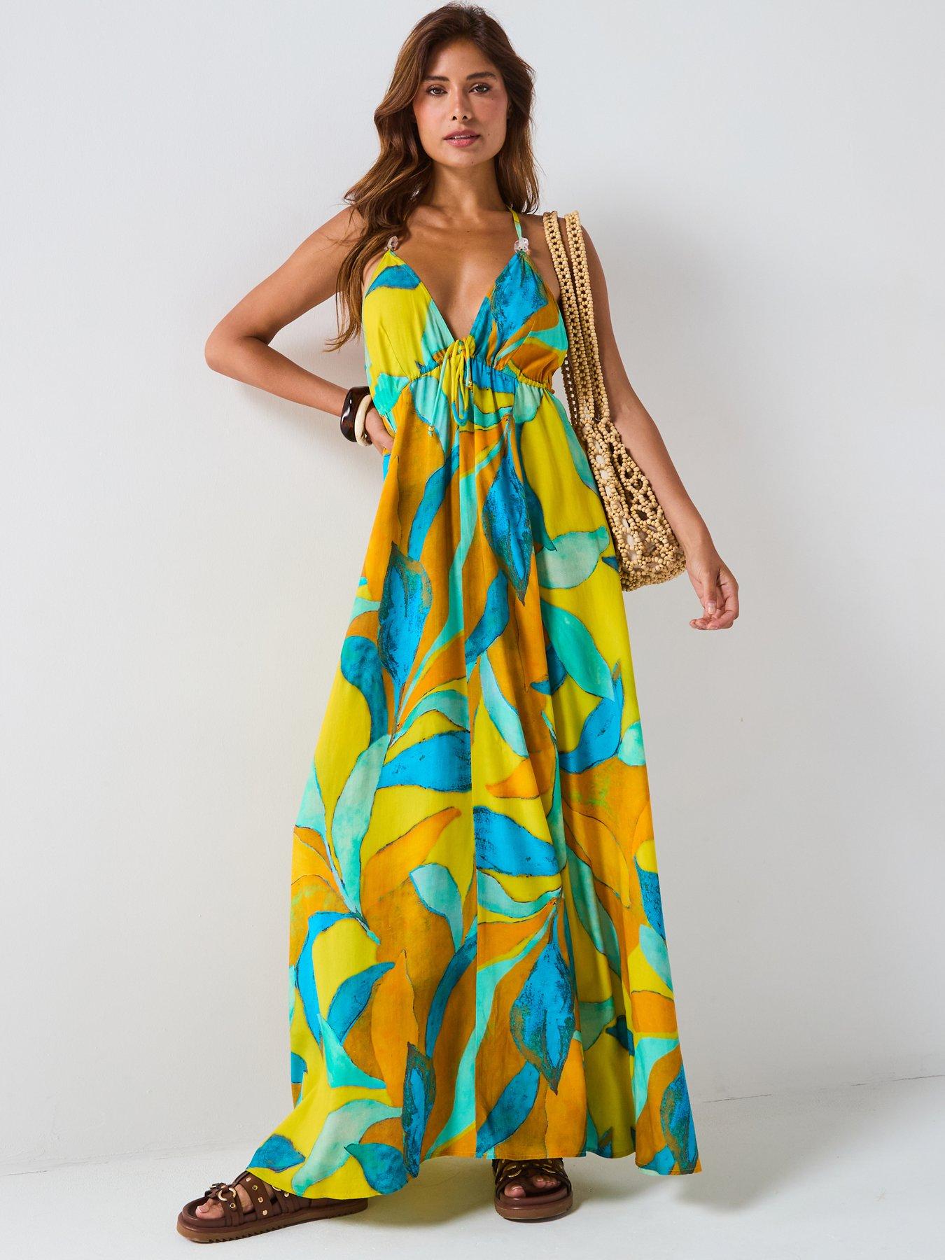 Image 1 of 6 of V by Very Beaded Maxi Beach Dress - Multi