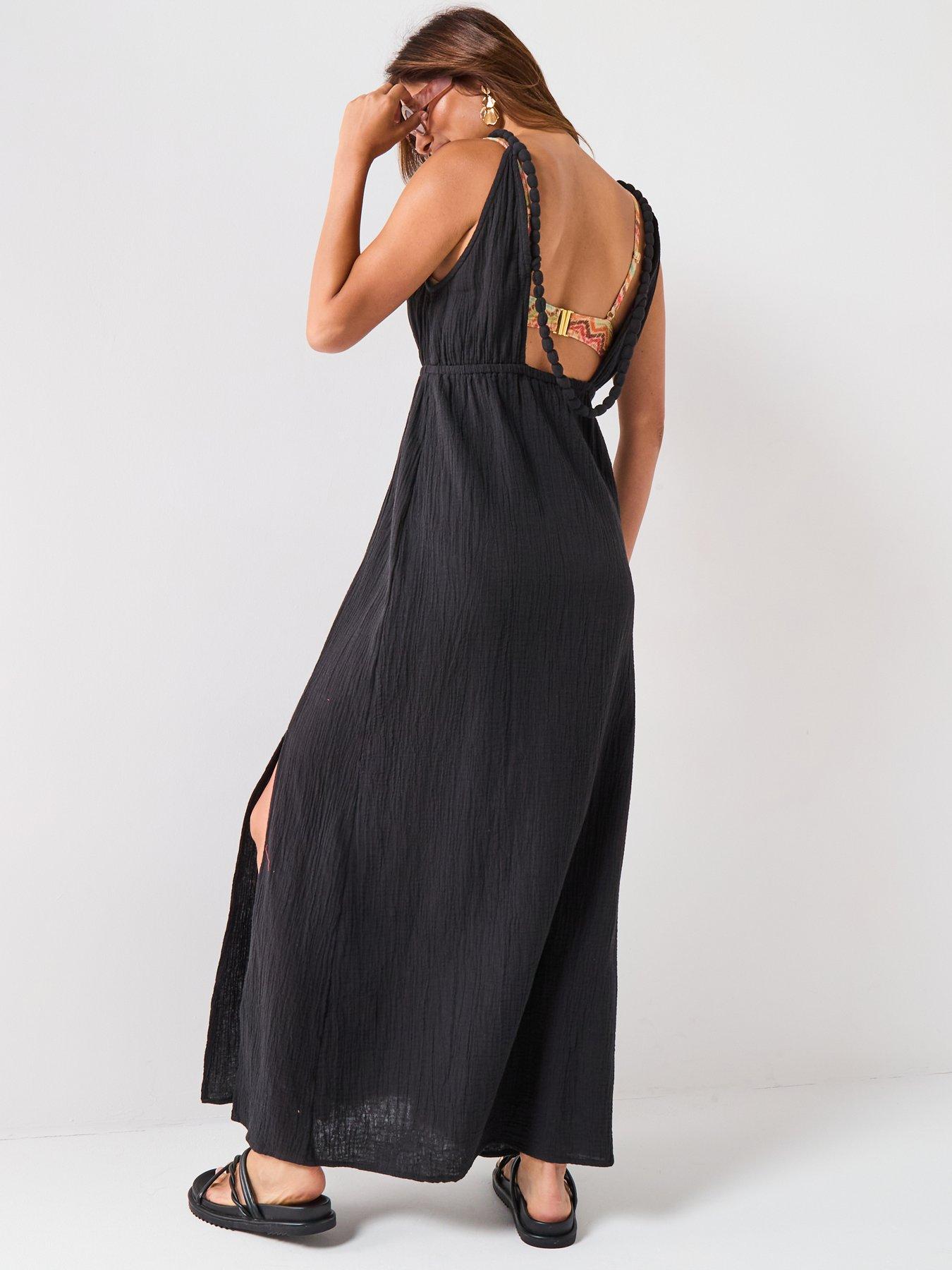  image of v-by-very-bubble-strap-maxi-dress-black