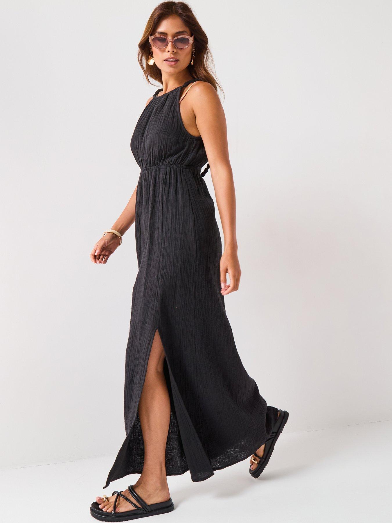  image of v-by-very-bubble-strap-maxi-dress-black
