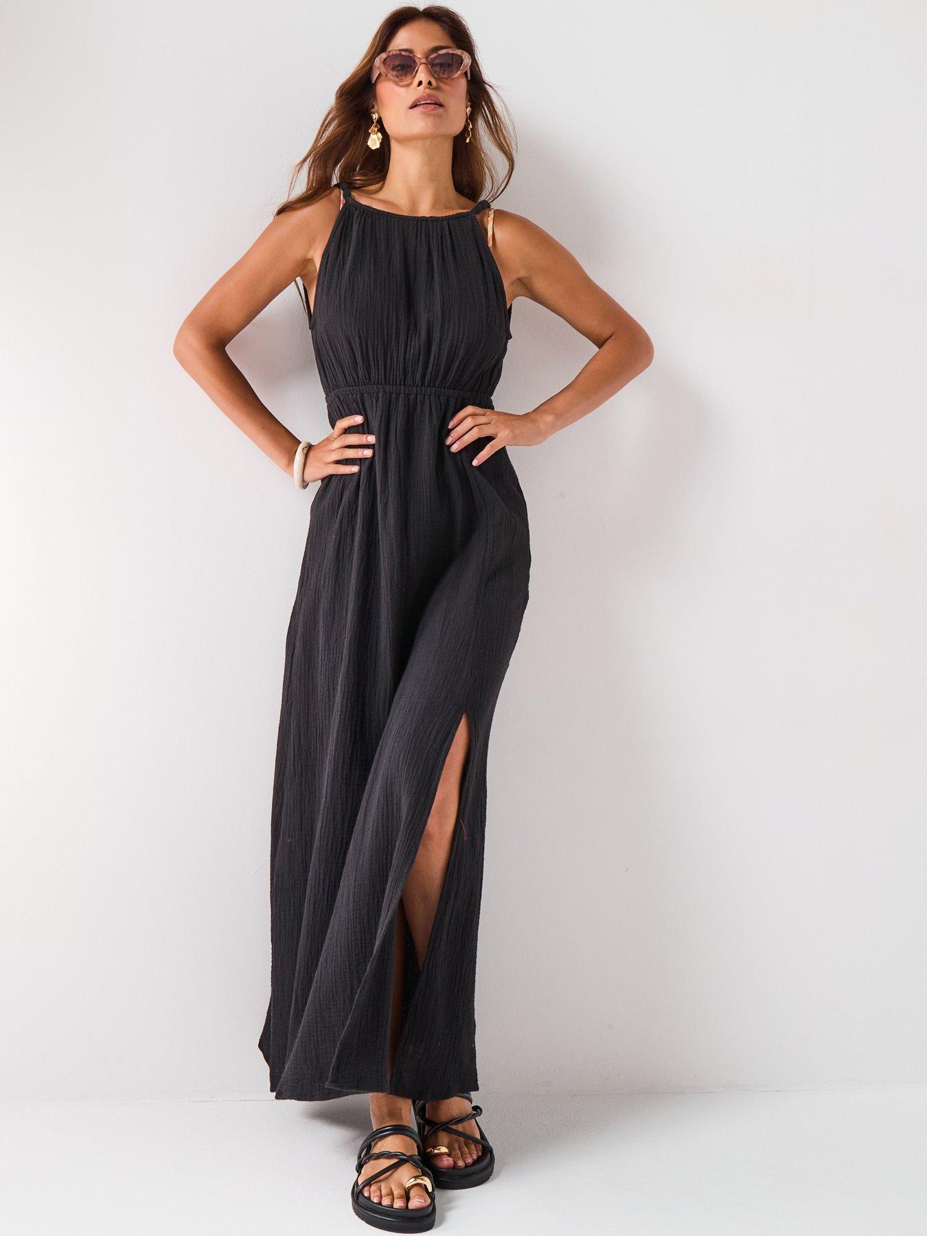  image of v-by-very-bubble-strap-maxi-dress-black