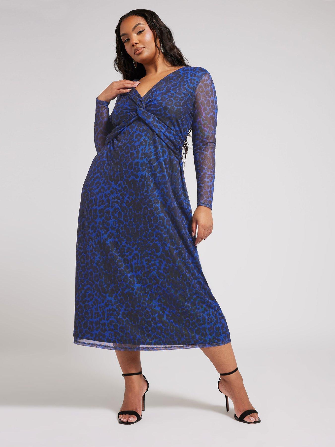 undefined Curve Twist Front Mesh Maxi Dress - Blue