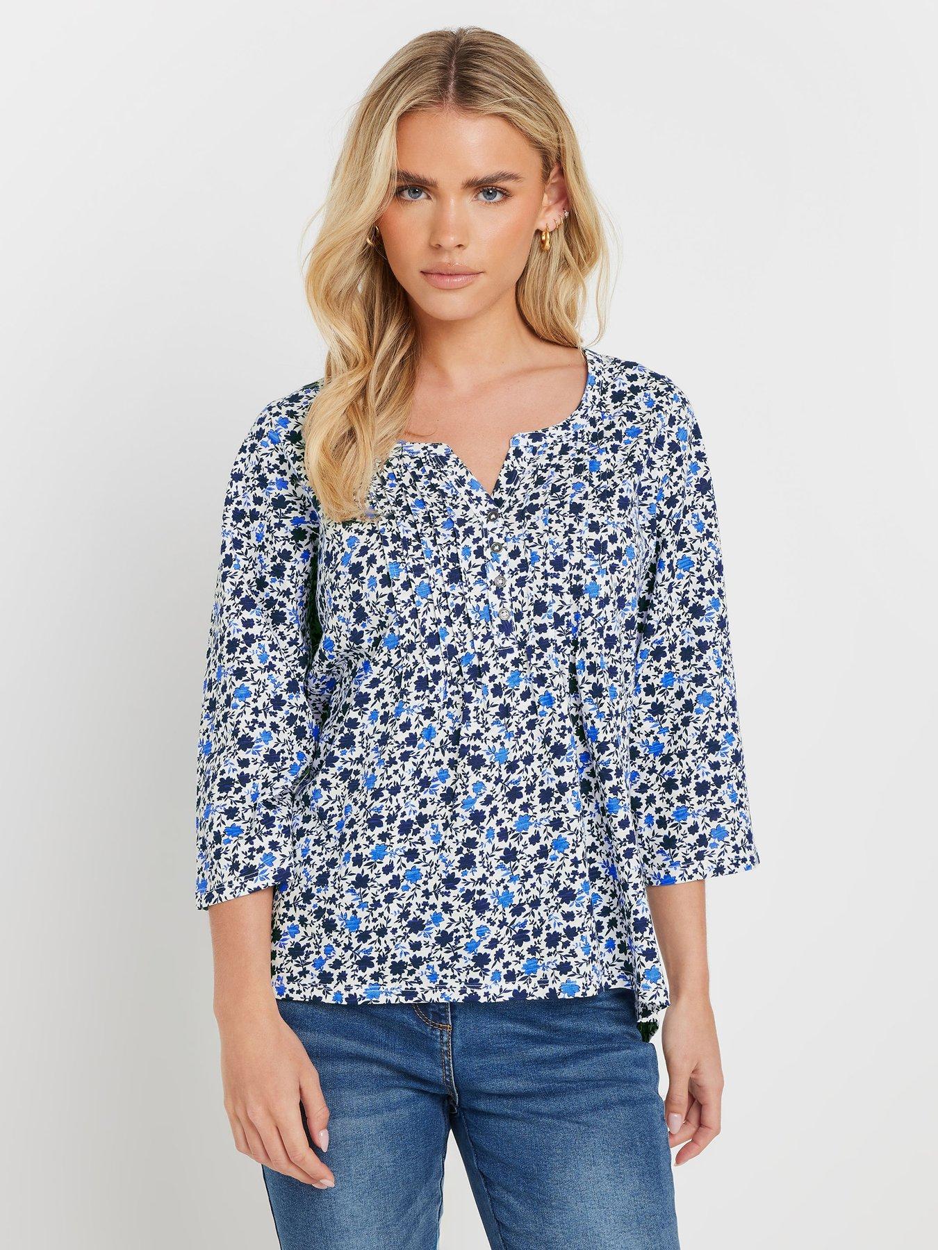 mco-petite-34-sleeve-henley-top-blue