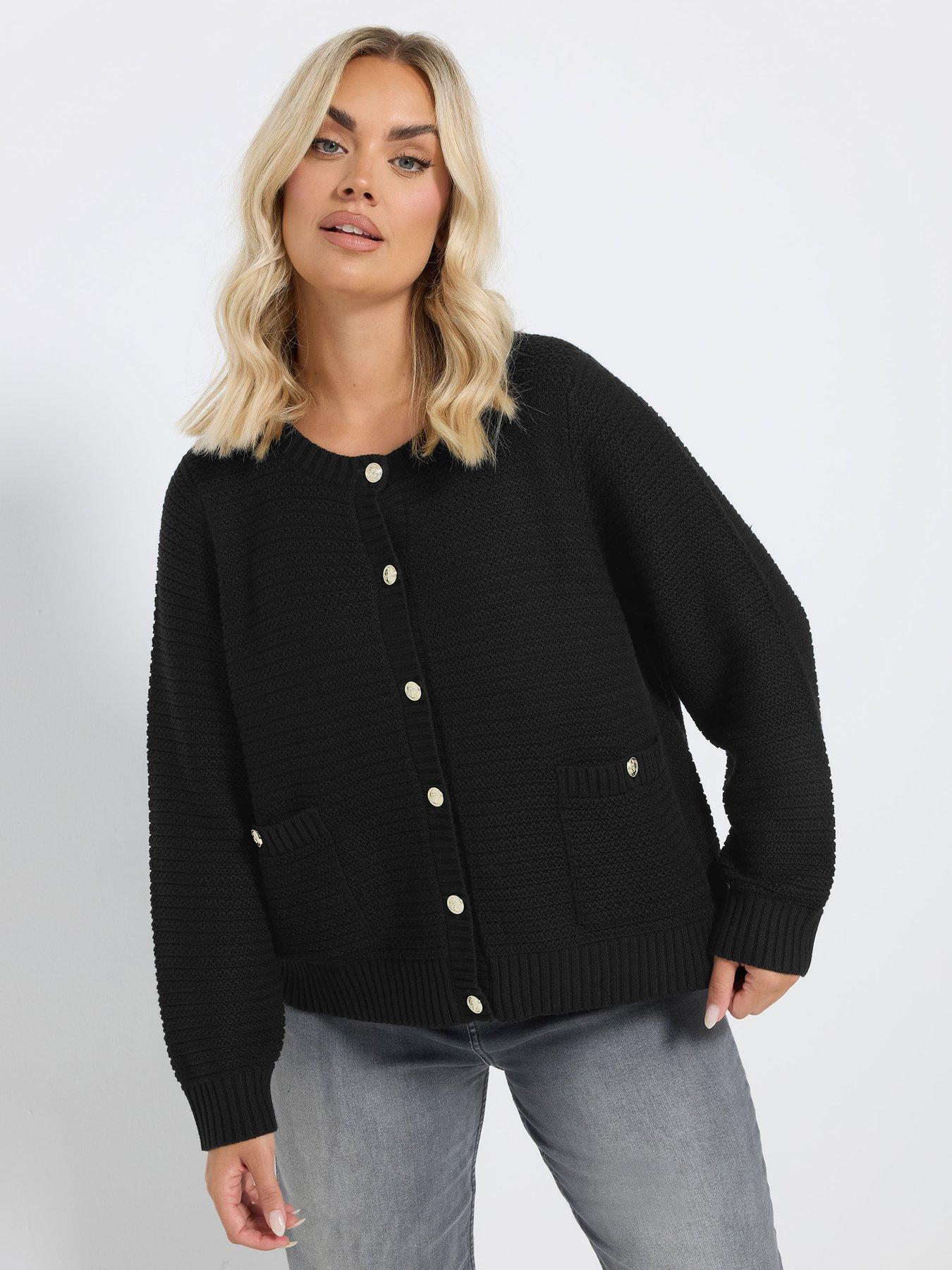 yours-curve-button-thru-cardigan-black
