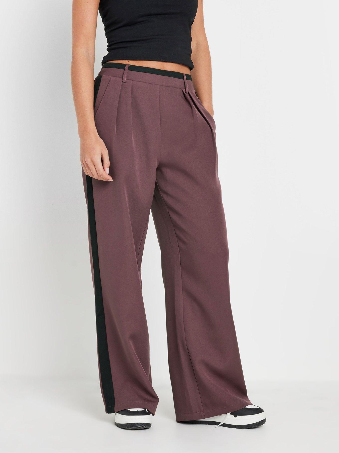  image of pixiegirl-petite-contrast-side-stripe-wide-leg-trousers-purple