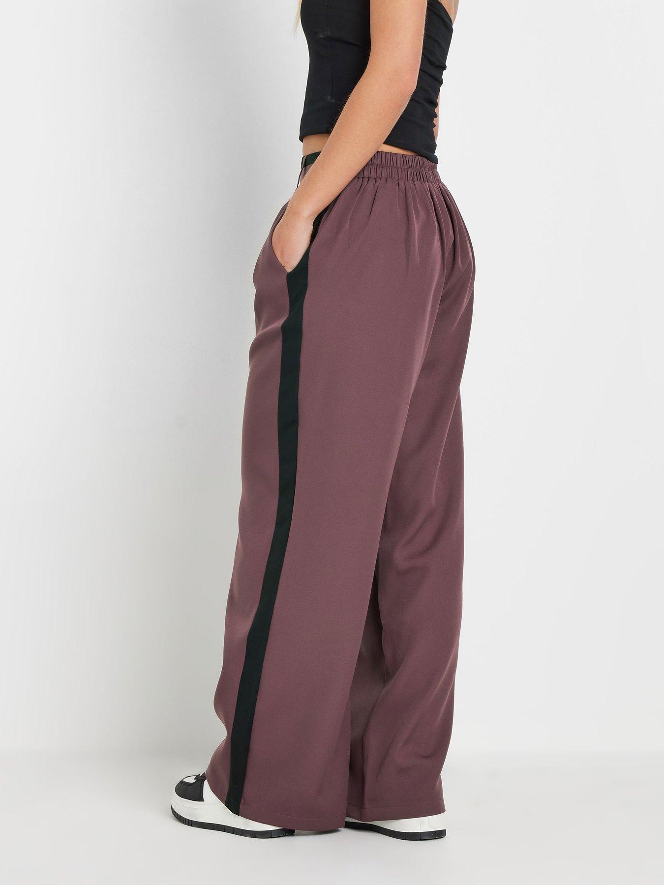  image of pixiegirl-petite-contrast-side-stripe-wide-leg-trousers-purple