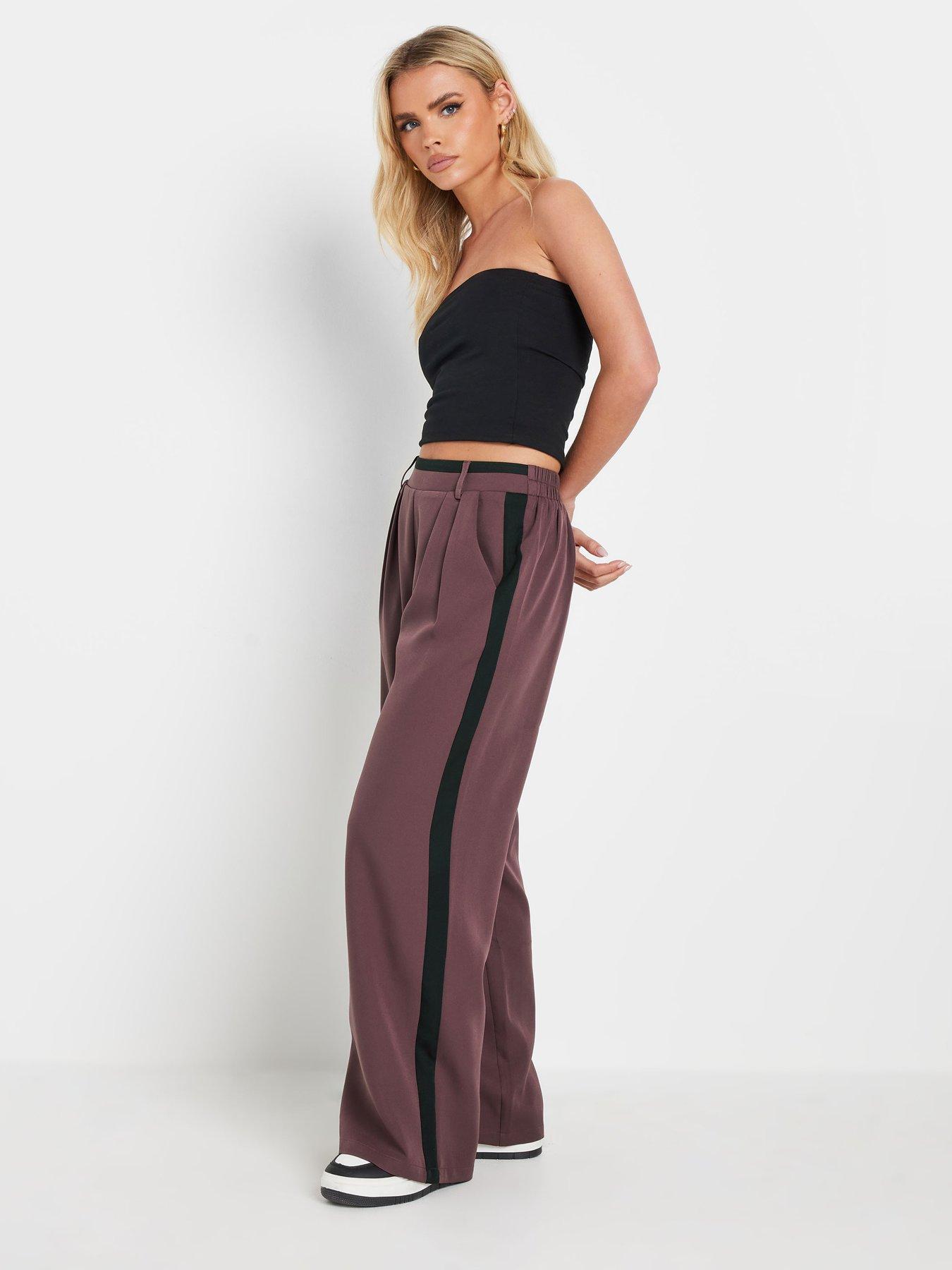  image of pixiegirl-petite-contrast-side-stripe-wide-leg-trousers-purple