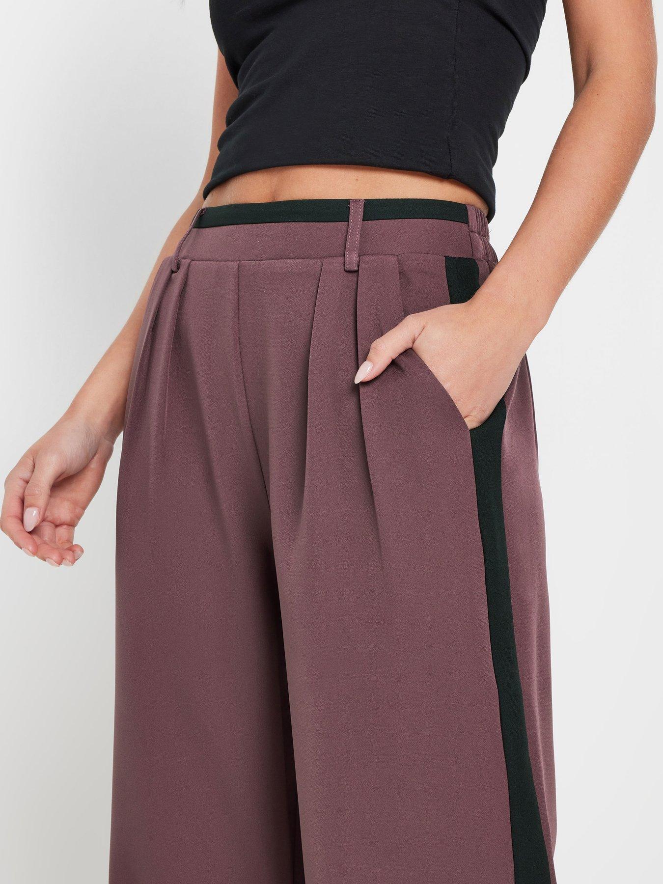  image of pixiegirl-petite-contrast-side-stripe-wide-leg-trousers-purple