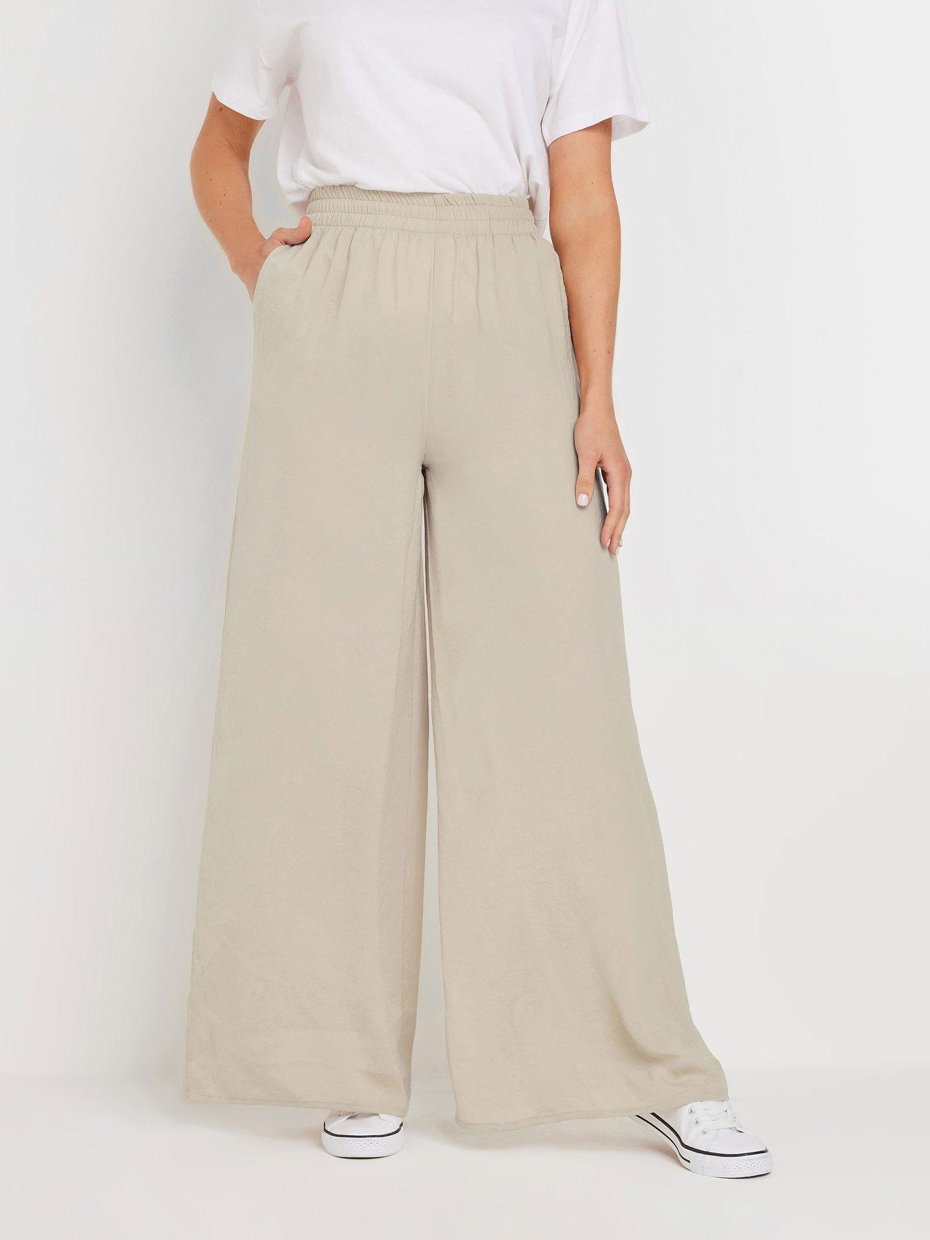 undefined Satin Wide Leg Trousers 34" - Natural