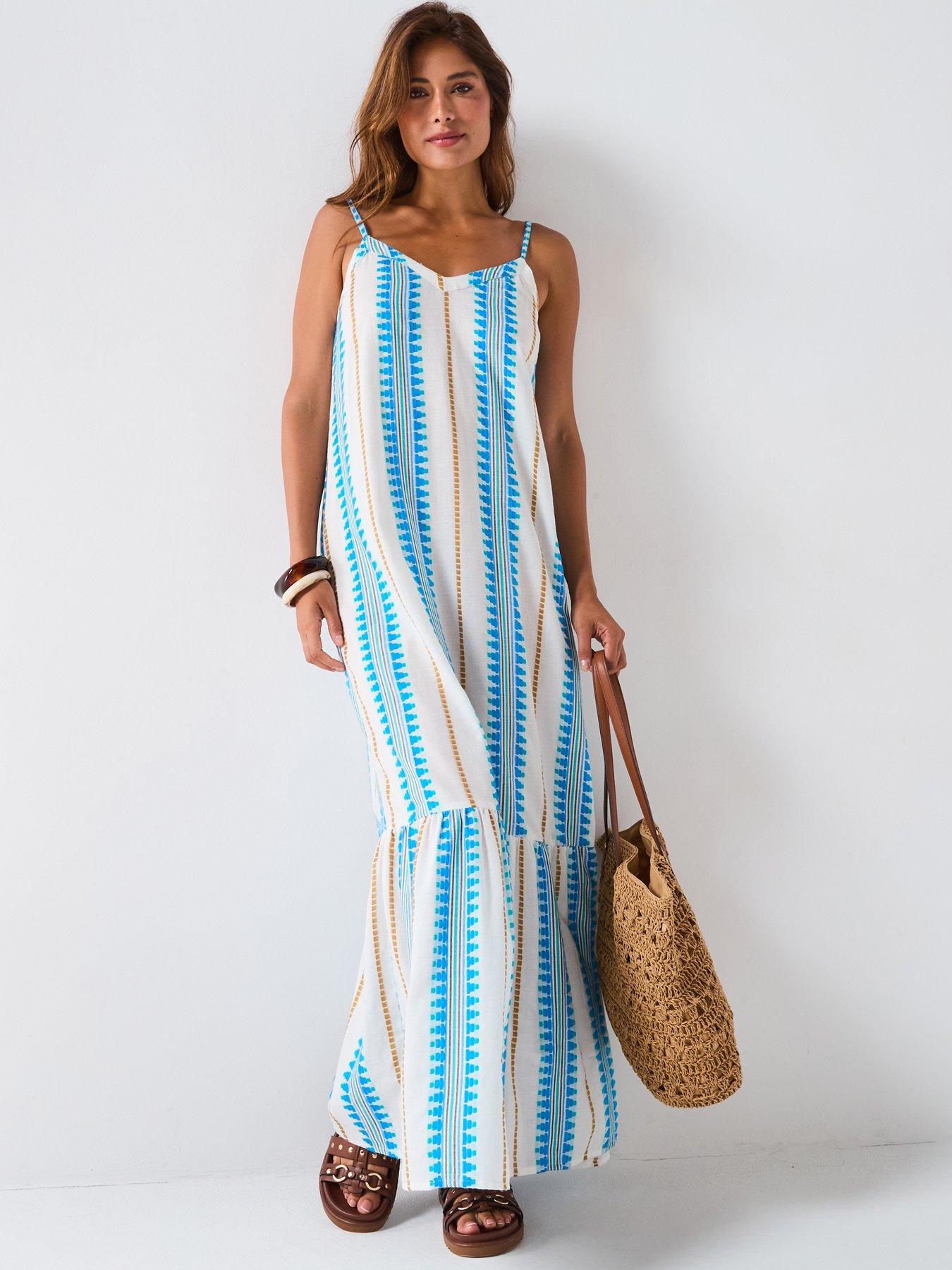 V by Very Aztec Maxi Beach Dress - Blue/White