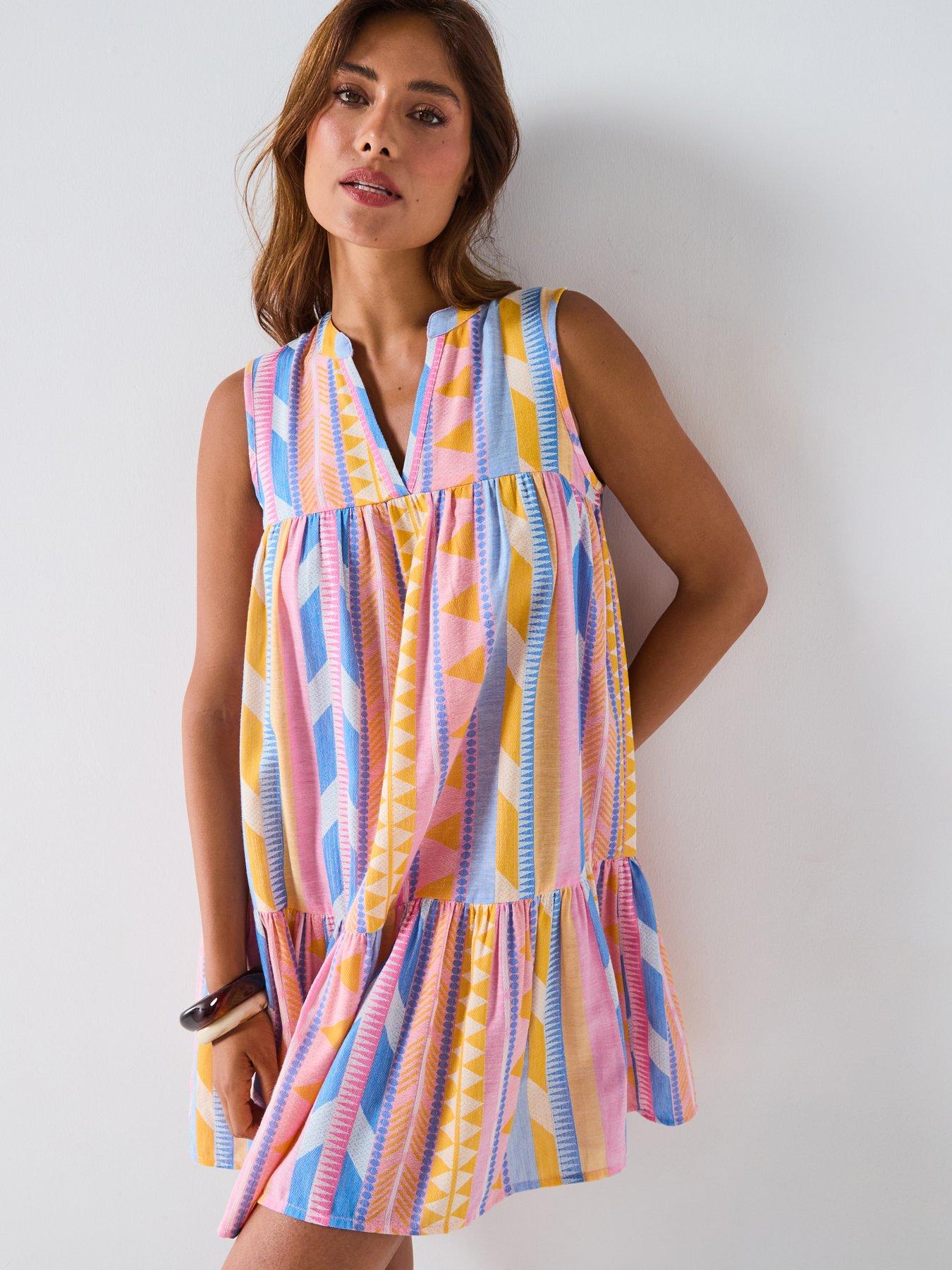v-by-very-aztec-mini-beach-dress-multi