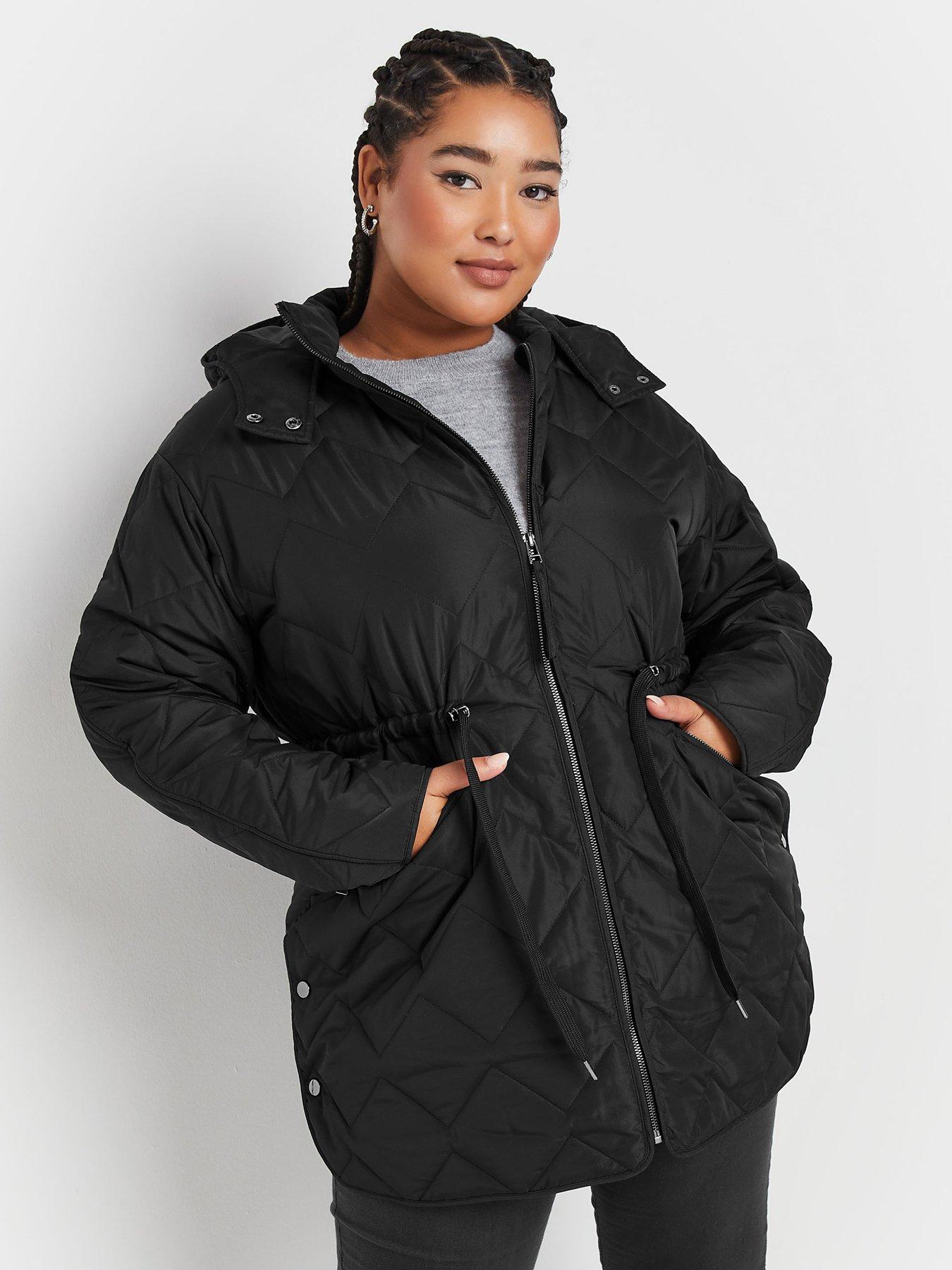 undefined Curve Zig Zag Quilted Midi Jacket - Black