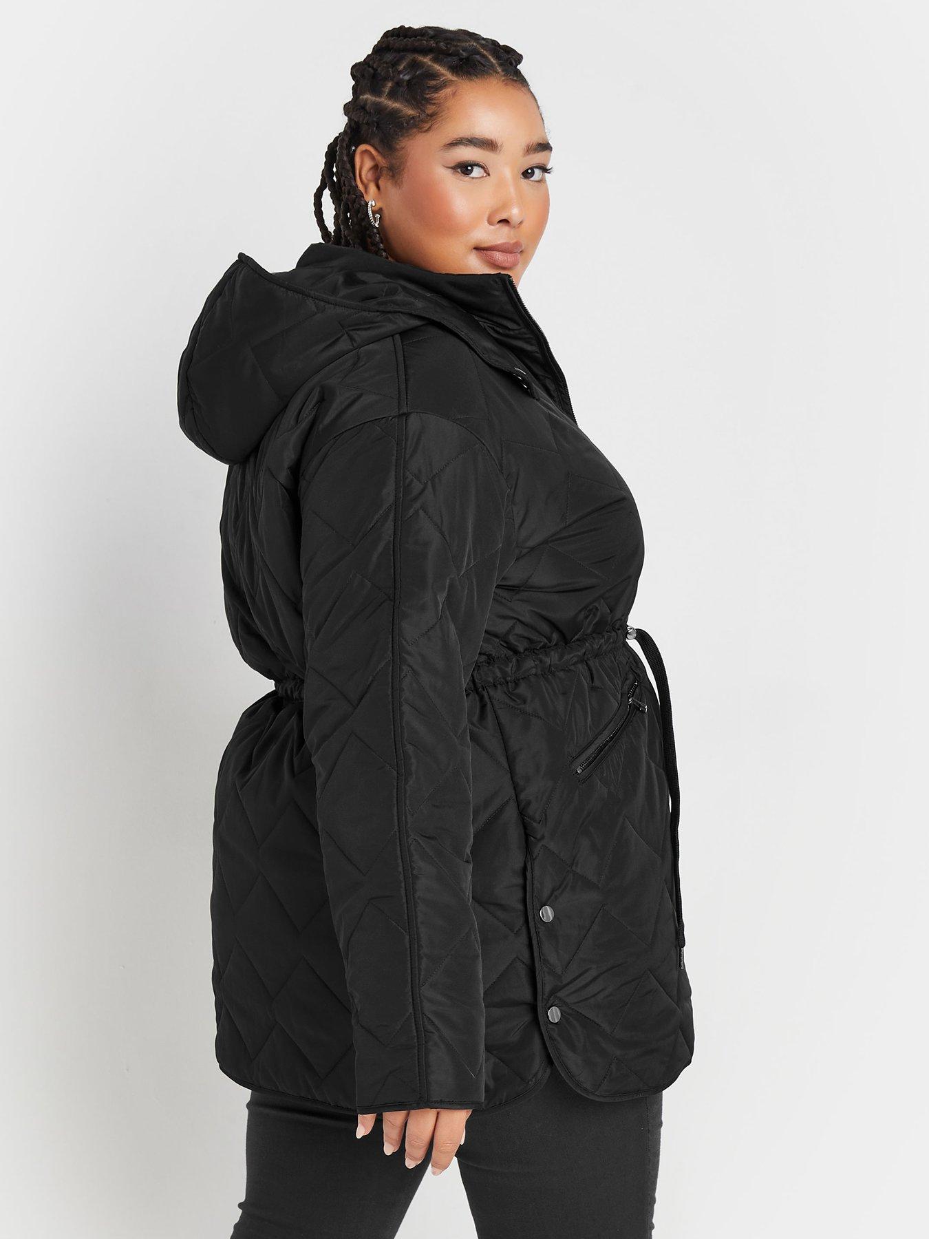 Image 2 of 4 of Yours Curve Zig Zag Quilted Midi Jacket - Black