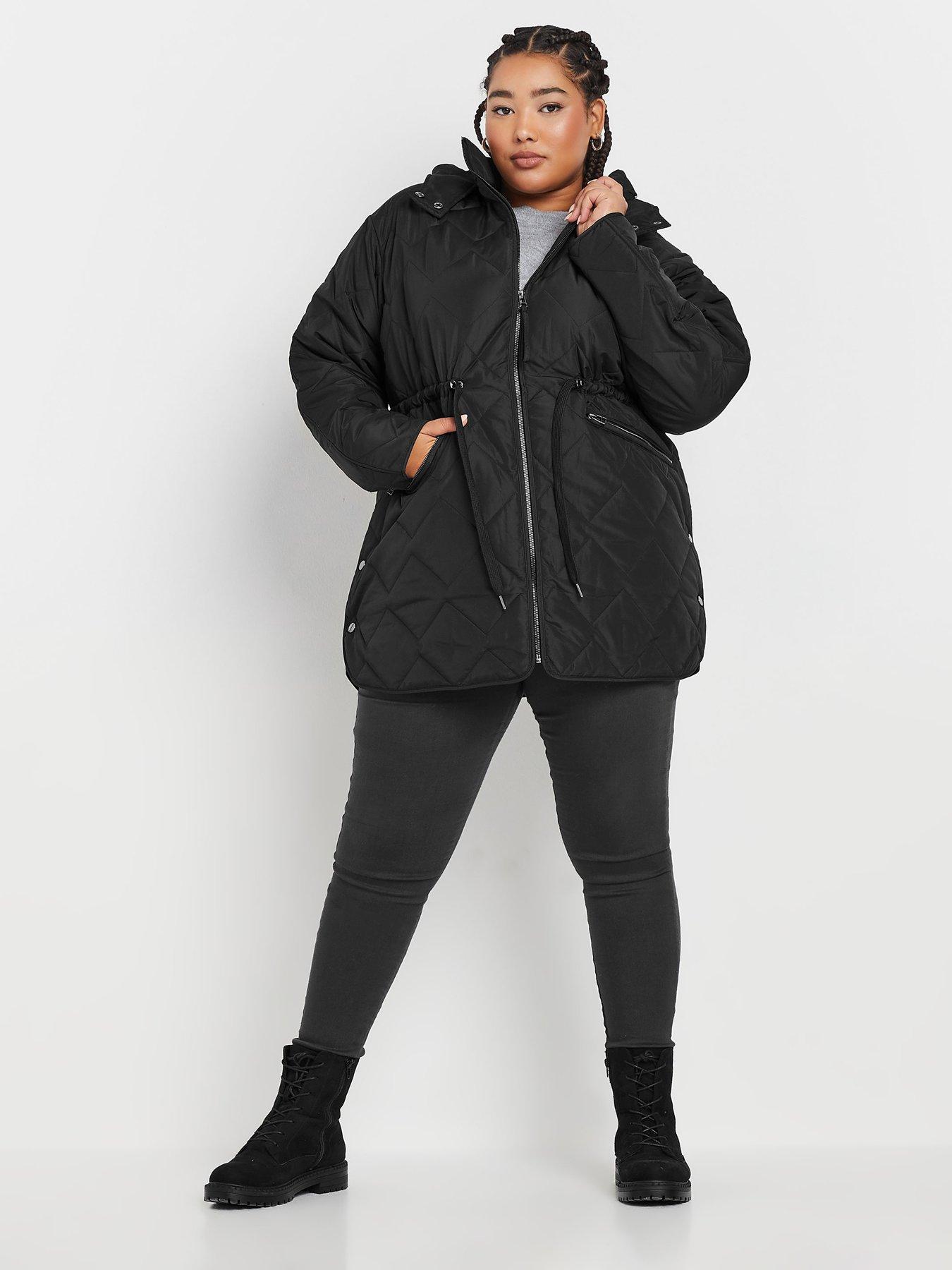 Image 3 of 4 of Yours Curve Zig Zag Quilted Midi Jacket - Black