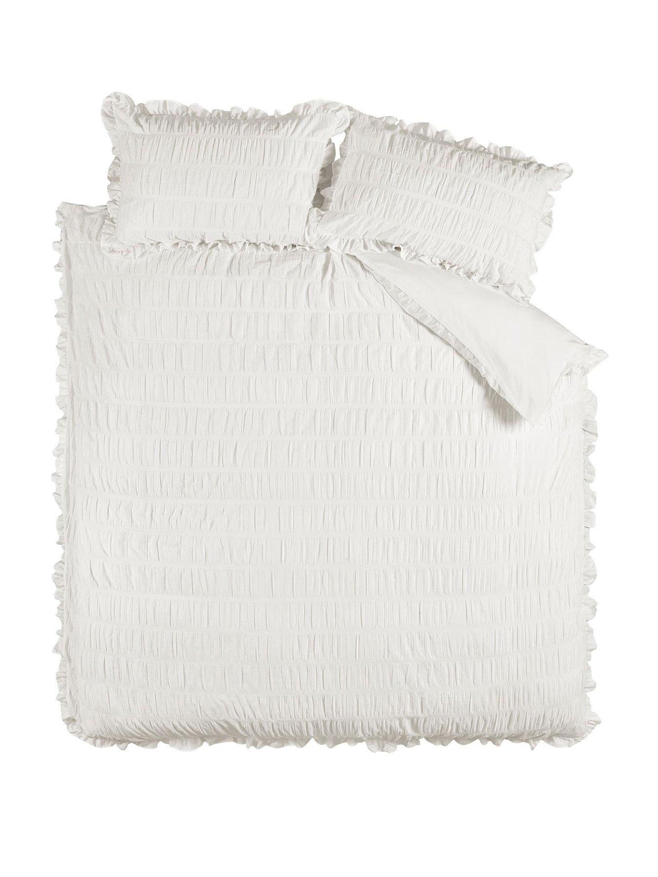  image of catherine-lansfield-seersucker-frill-duvet-cover-set-white