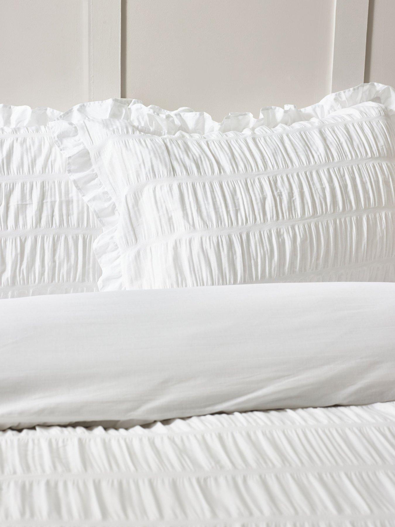  image of catherine-lansfield-seersucker-frill-duvet-cover-set-white