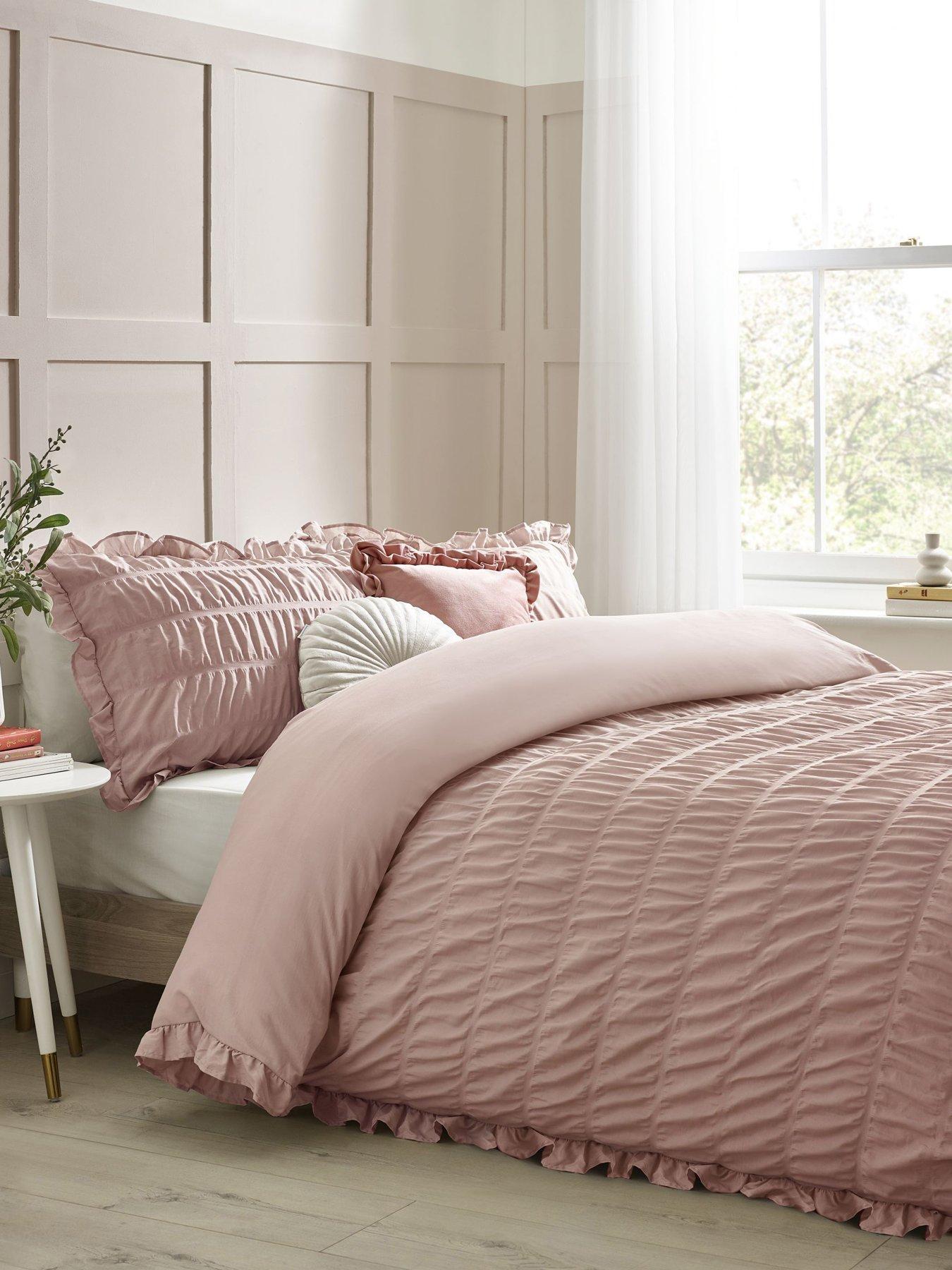Catherine Lansfield Seersucker Frill Duvet Cover Set - Pink