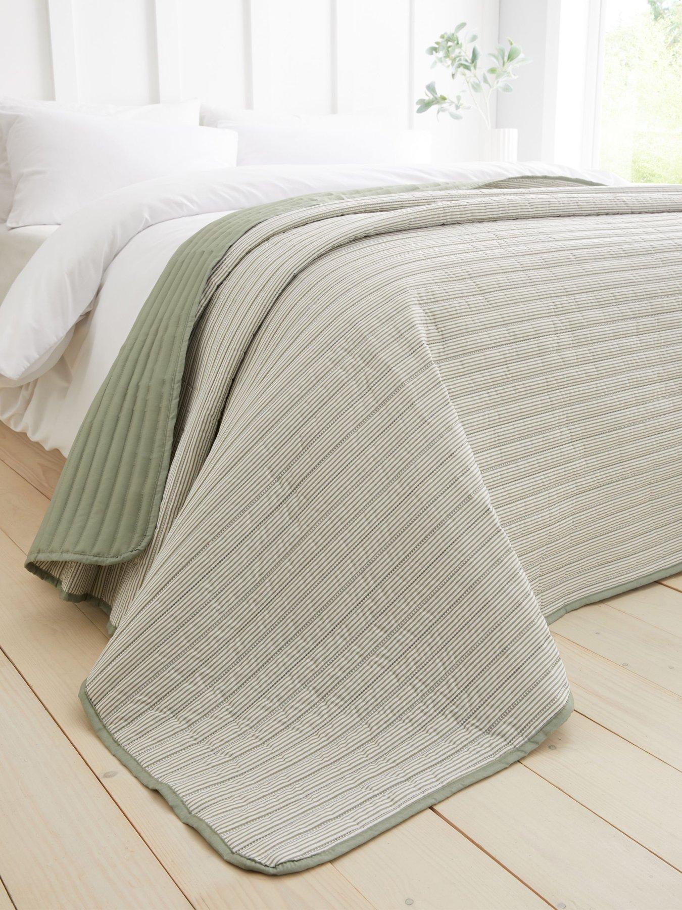  image of catherine-lansfield-stripe-bedspread-thrownbsp