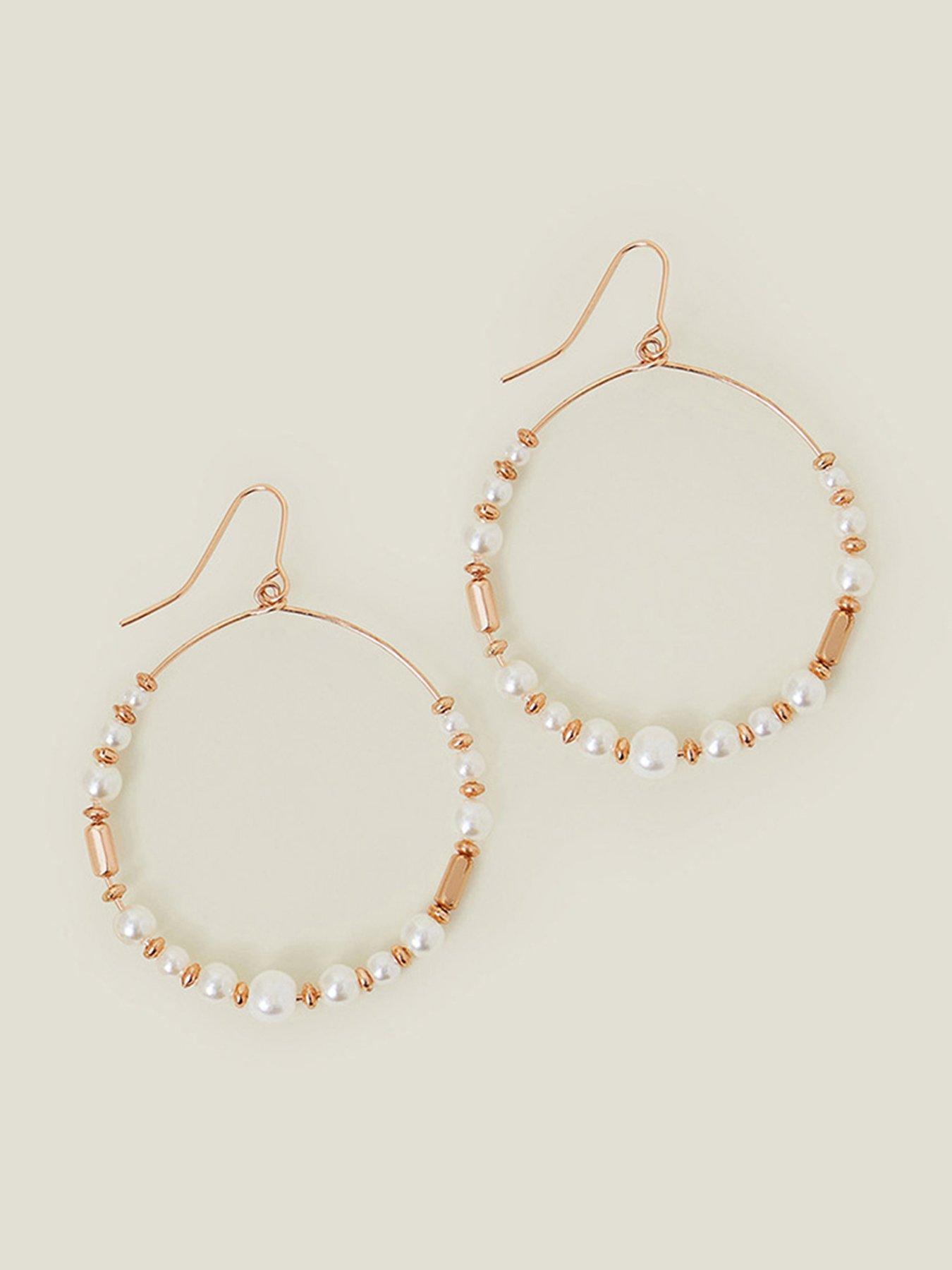 undefined Large Pearl Beaded Hoop Earrings